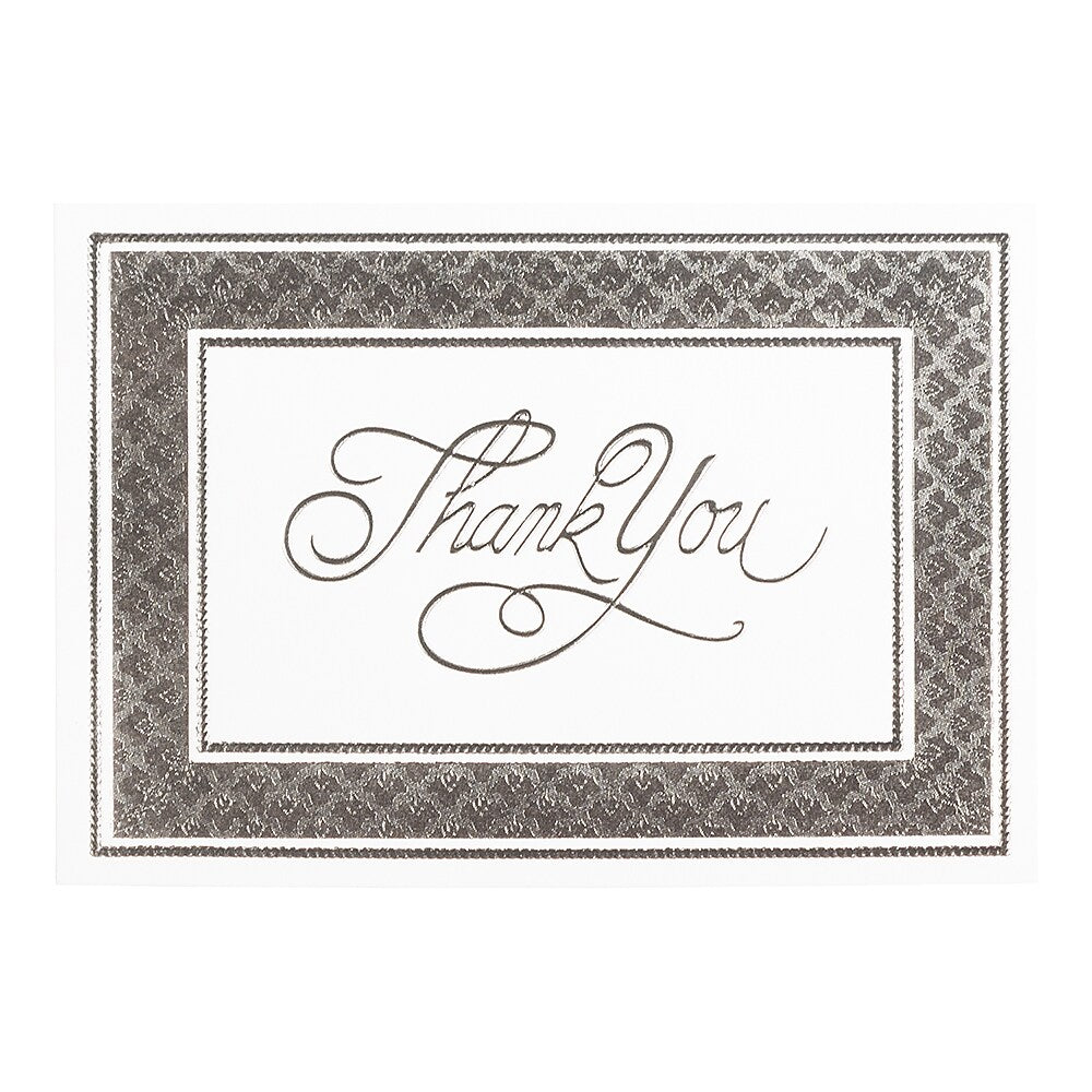 JAM PAPER Thank You Card Sets, Silver Border Cards with Black Linen Envelopes, 25 Cards and Envelopes
