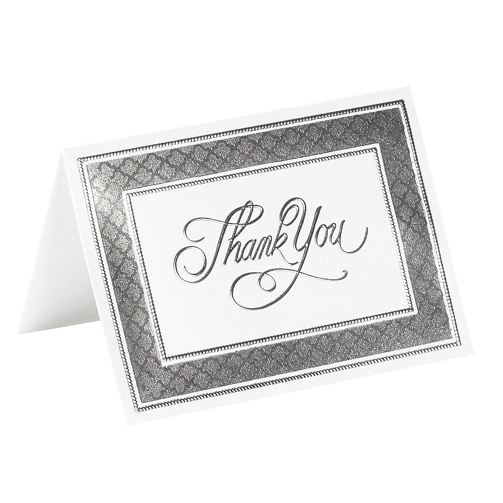 JAM Paper® Thank You Card Sets, Silver Border Cards with Silver Stardream Envelopes, 25 Cards and Envelopes