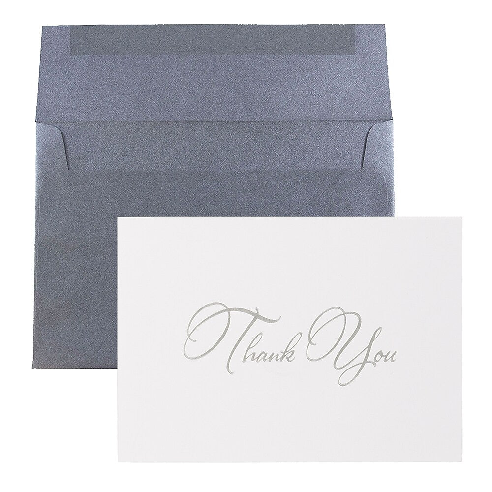JAM PAPER Thank You Card Sets, Silver Script Cards with Anthracite Stardream Envelopes, 25 Cards and Envelopes