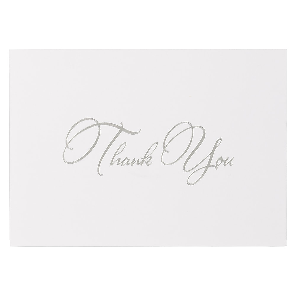 JAM PAPER Thank You Card Sets, Silver Script Cards with Anthracite Stardream Envelopes, 25 Cards and Envelopes
