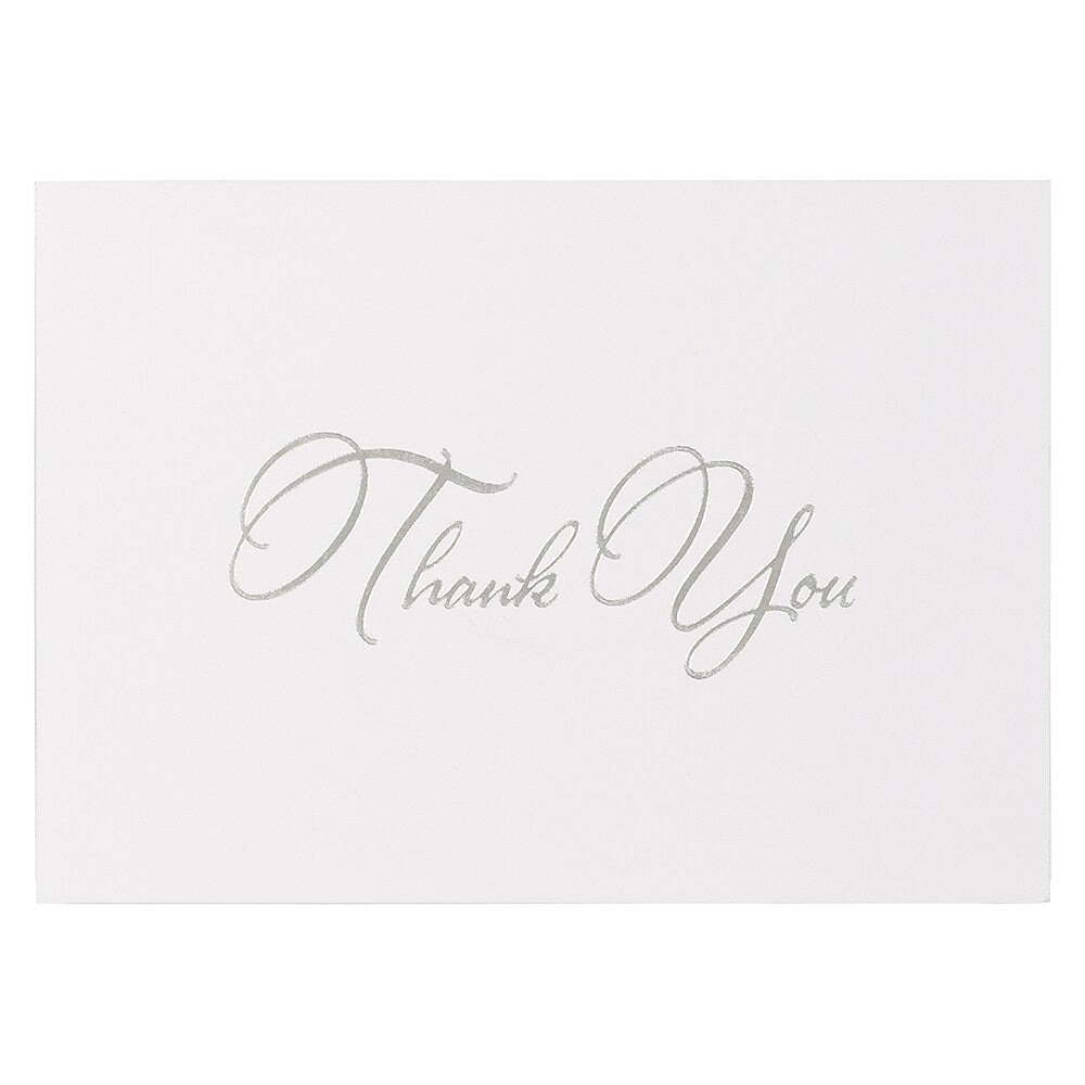 JAM PAPER Thank You Card Sets, Silver Script Cards with Black Linen Envelopes, 25 Cards and Envelopes