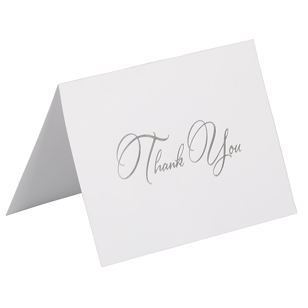 JAM PAPER Thank You Card Sets, Silver Script Cards with Black Linen Envelopes, 25 Cards and Envelopes