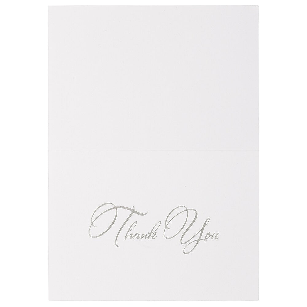 JAM PAPER Thank You Card Sets, Silver Script Cards with Black Linen Envelopes, 25 Cards and Envelopes