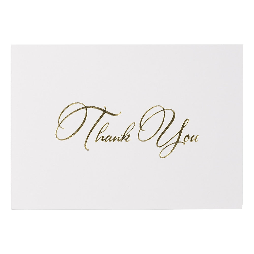 JAM PAPER Thank You Card Sets, White Care with Gold Script & Anthracite Stardream Envelopes, 25 Cards and Envelopes