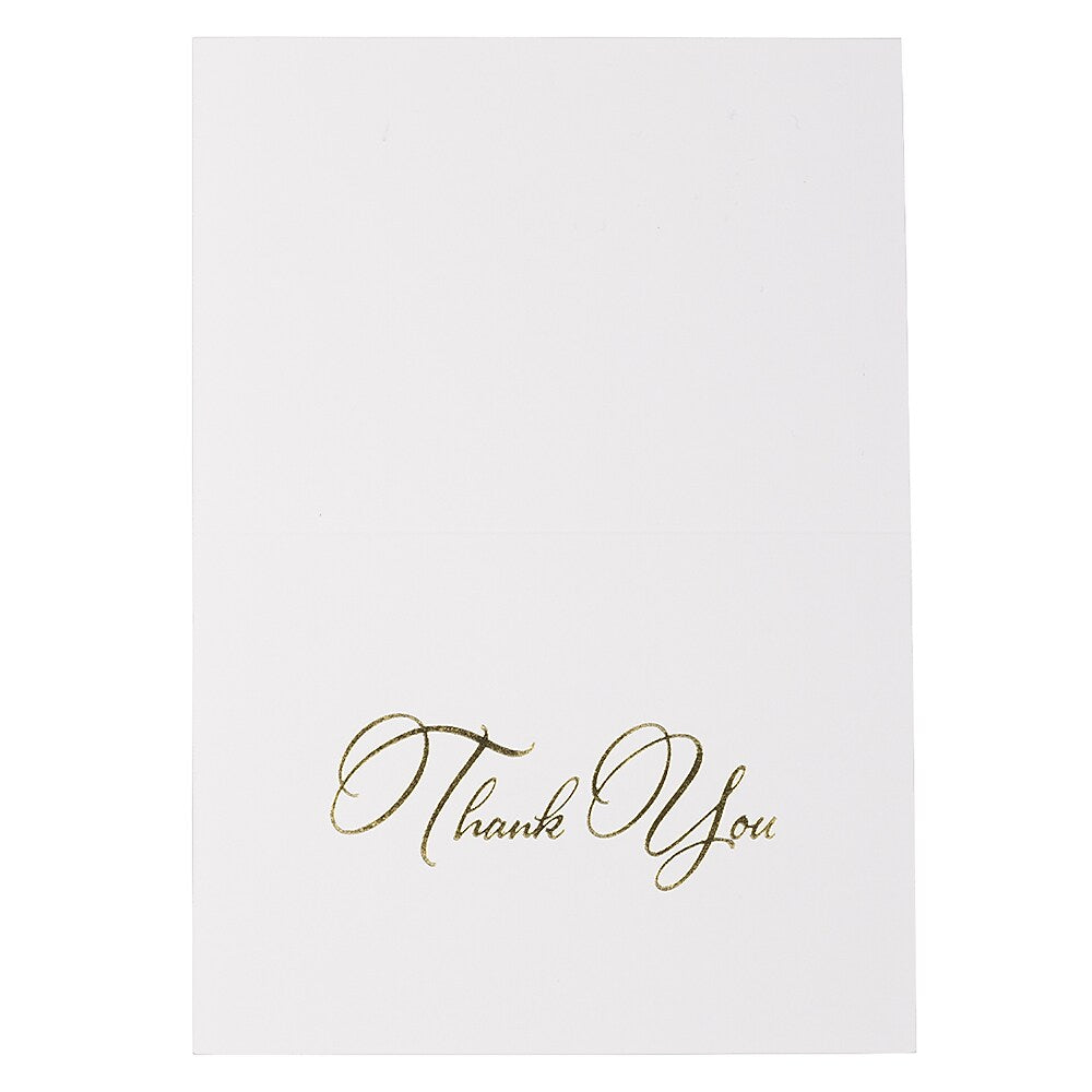 JAM PAPER Thank You Card Sets, White Care with Gold Script & Black Linen Envelopes, 25 Cards and Envelopes