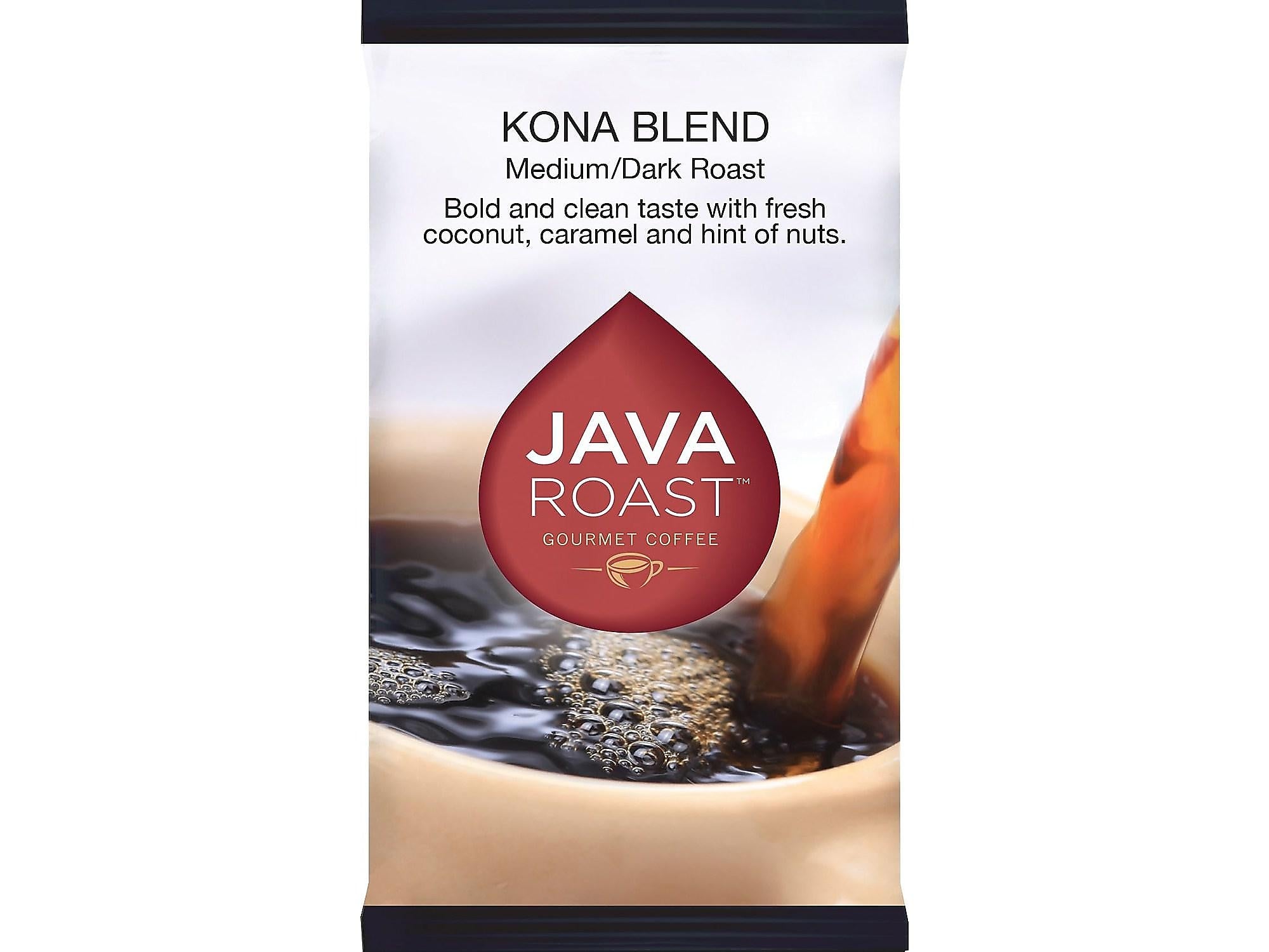 Java Roast Gourmet Kona Blend Ground Coffee with Bonus Filters, Medium Dark Roast, 24/Carton