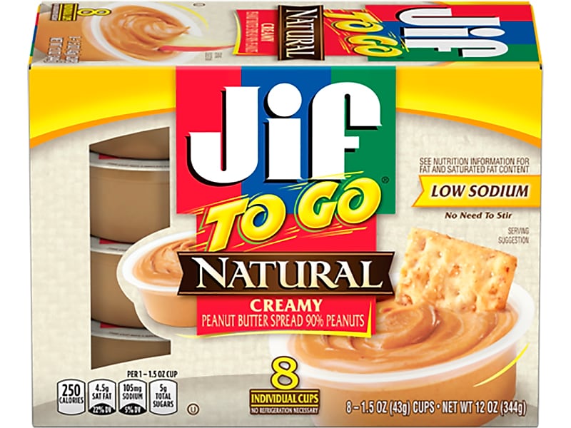 Jif To Go Natural Creamy Peanut Butter, 1.5 oz., 8/Box