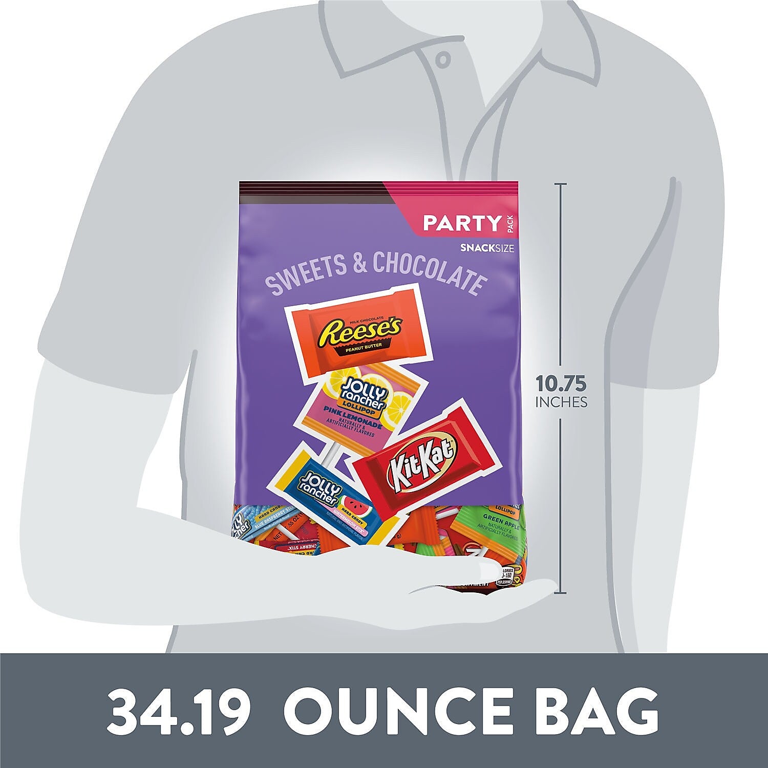 JOLLY RANCHER, KIT KAT and REESE'S Assorted Flavored Snack Size, Candy Party Pack, 34.19 oz