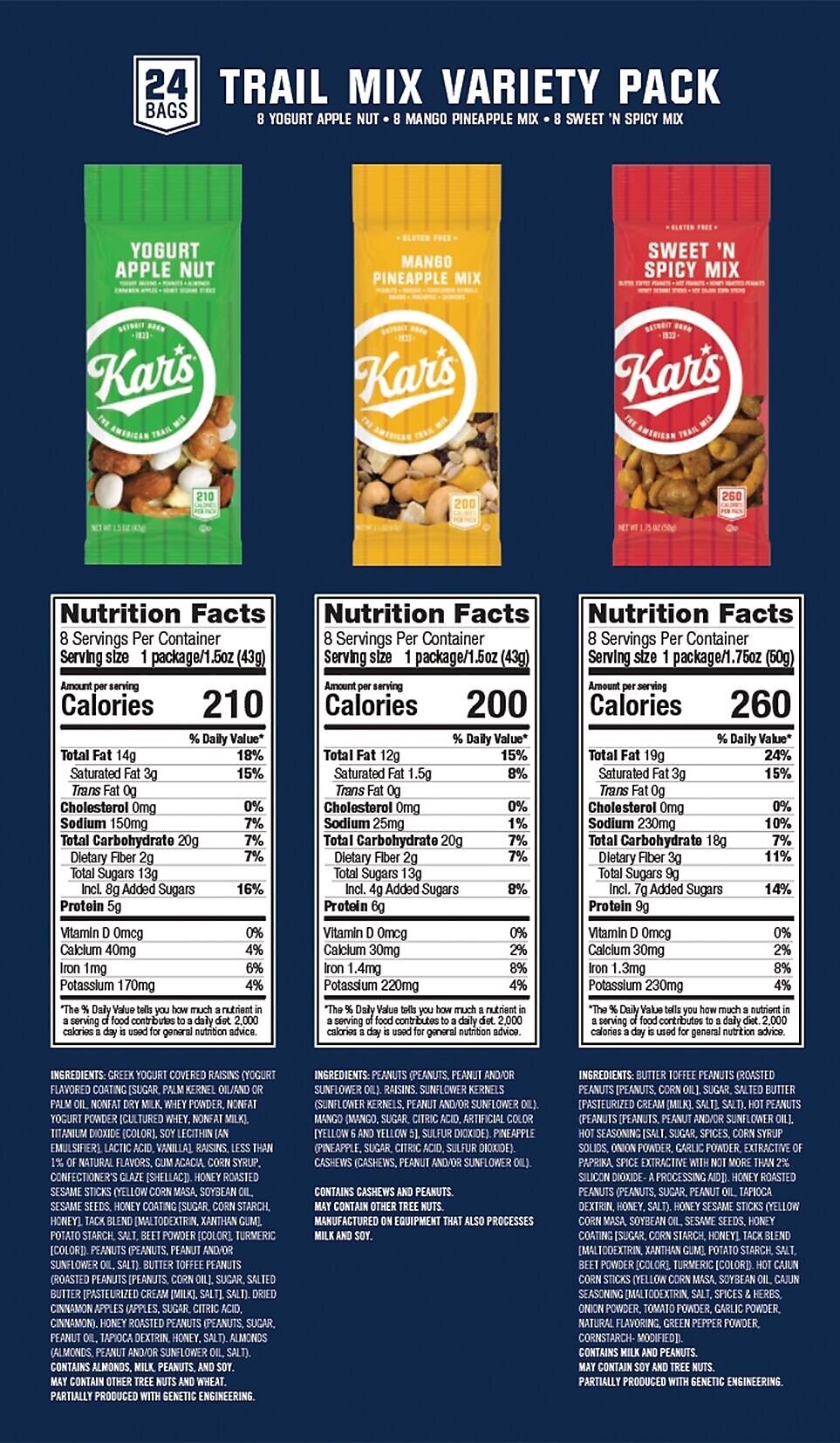 Kar's Variety Trail Mix, 1.75 oz., 24 Bags/Pack