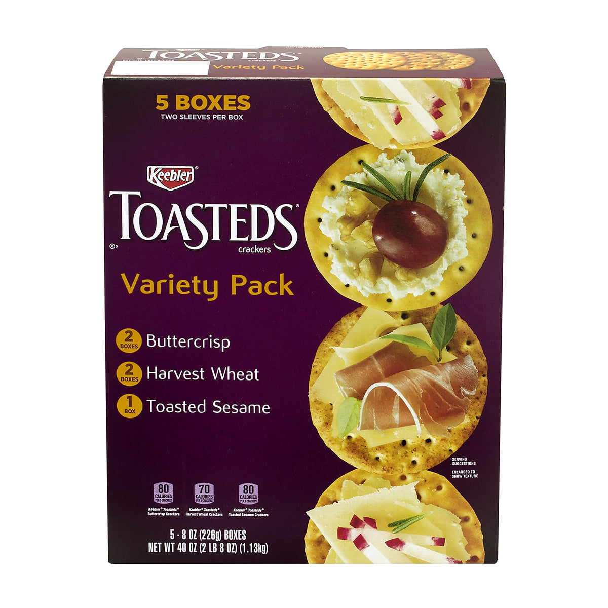 Keebler Toasteds Crackers - Variety Pack , 40 oz, 5/Pack