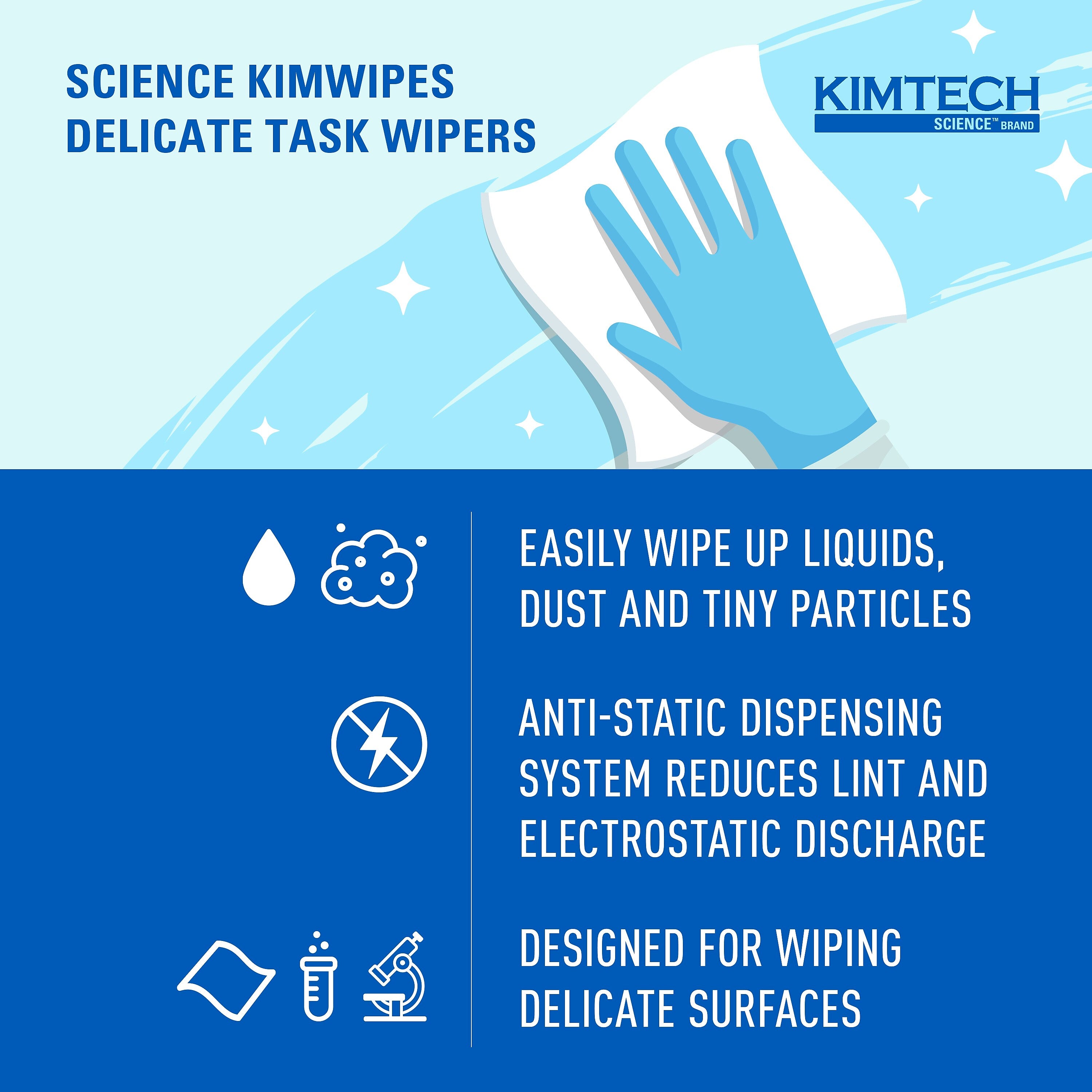 Kimtech SCIENCE KIMWIPES Delicate Task Durable Fibers Cleaning Wipers, 8.4" x 4.4", White, 286 Wipers/Box