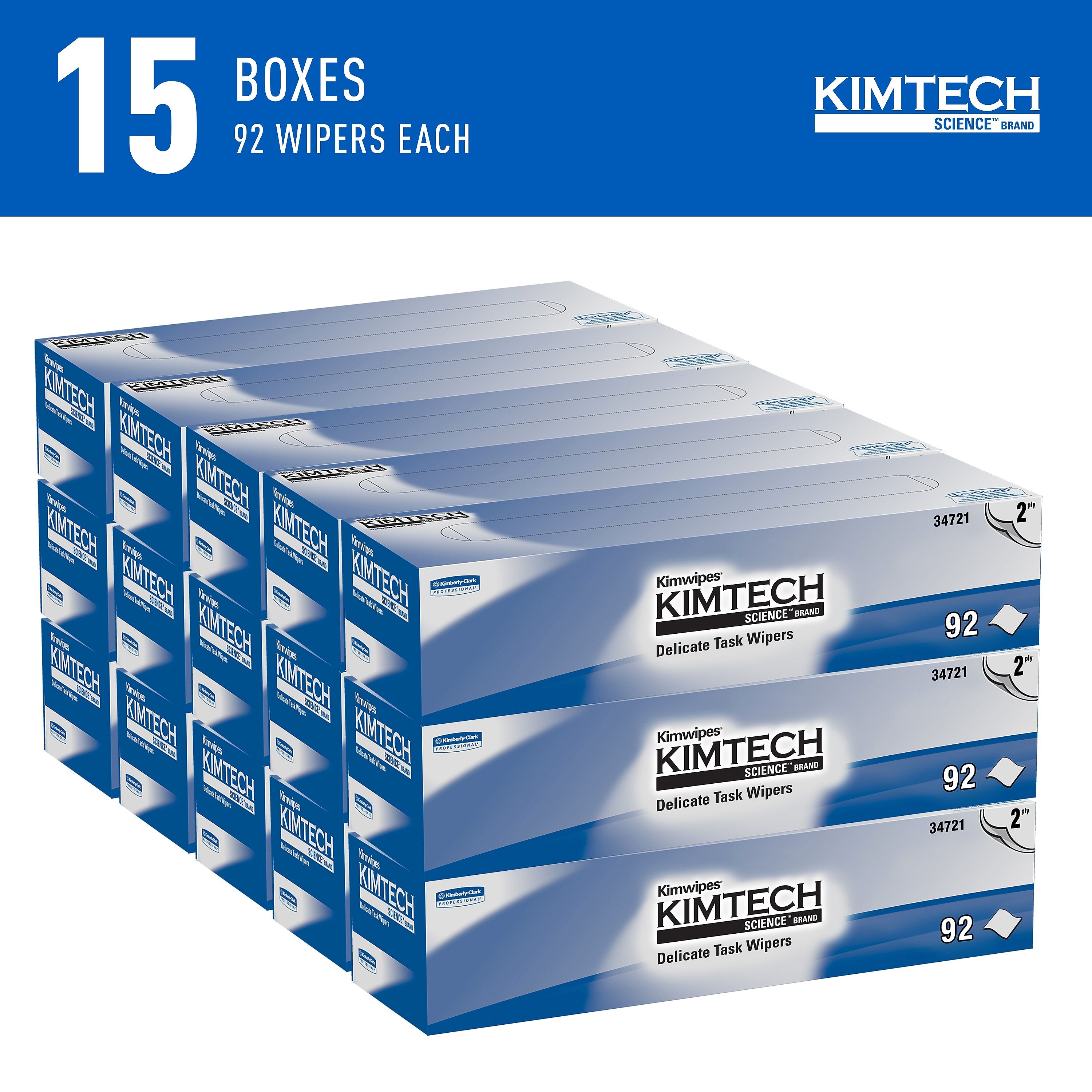 Kimtech Science Kimwipes Delicate Task Wipers, 2-ply, White, 92 Sheets/Box , 15 Boxes/Case