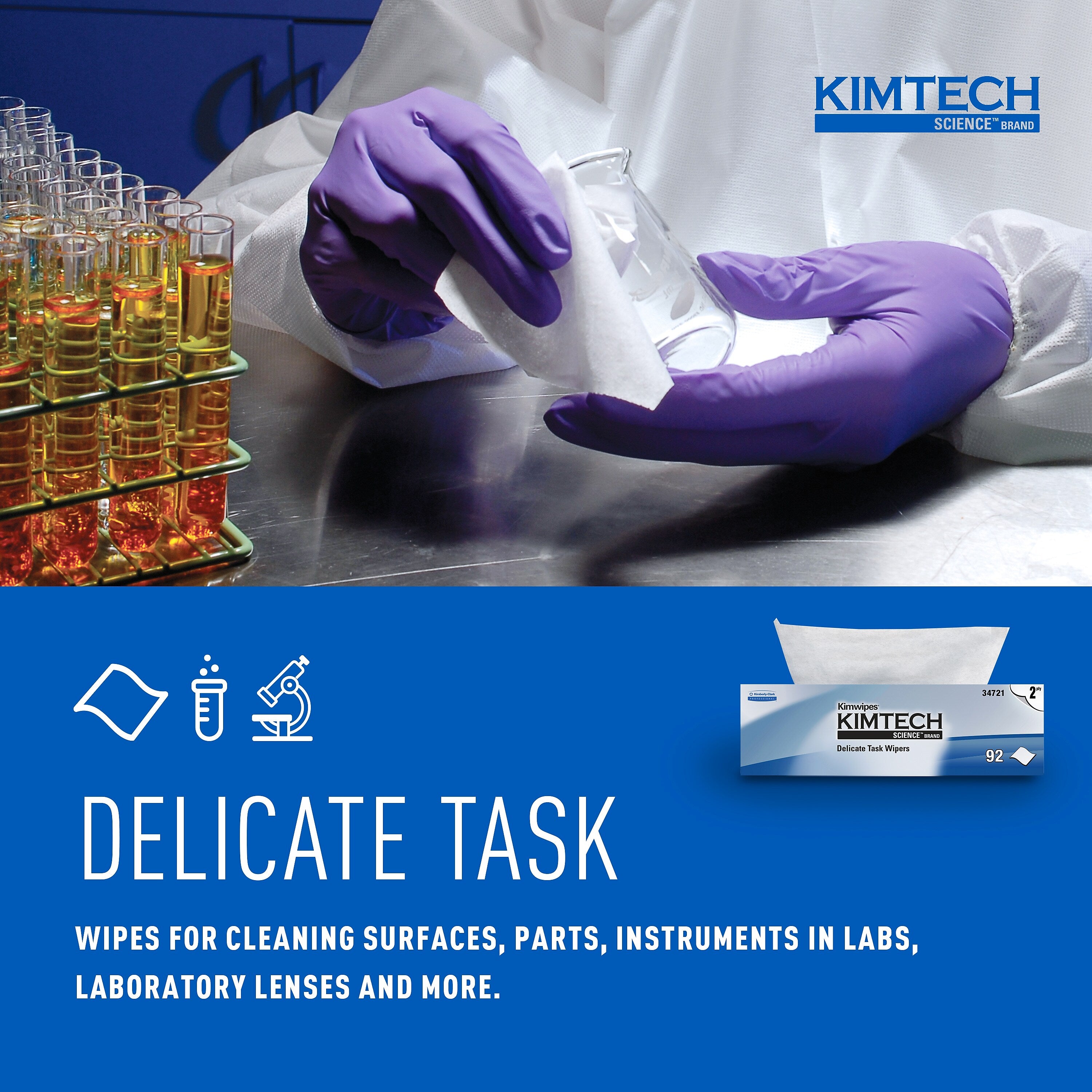 Kimtech Science Kimwipes Delicate Task Wipers, 2-ply, White, 92 Sheets/Box , 15 Boxes/Case