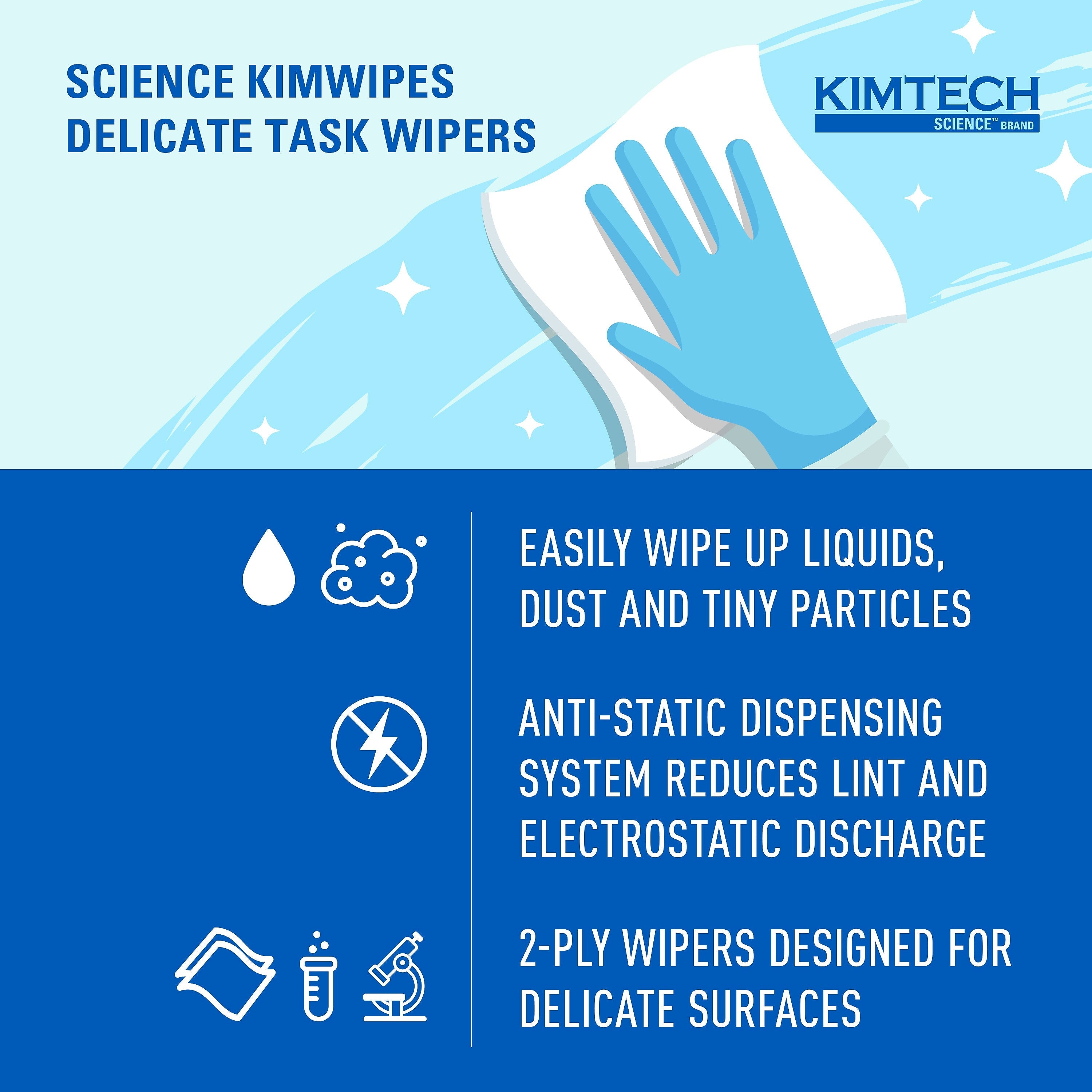 Kimtech Science Kimwipes Delicate Task Wipers, 2-ply, White, 92 Sheets/Box , 15 Boxes/Case
