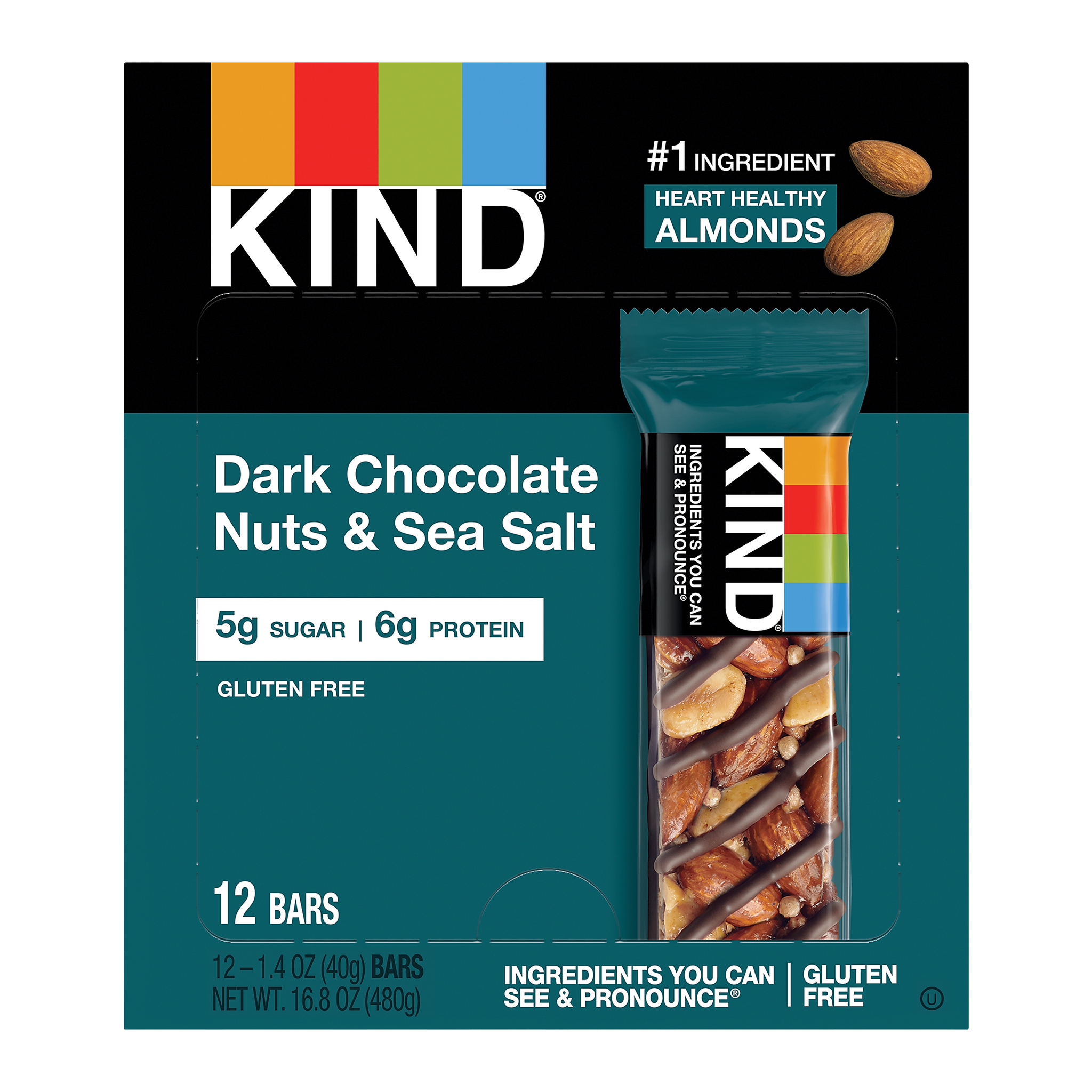 KIND Bar, Dark Chocolate Nuts & Sea Salt, 1.4 Oz., 12/Box