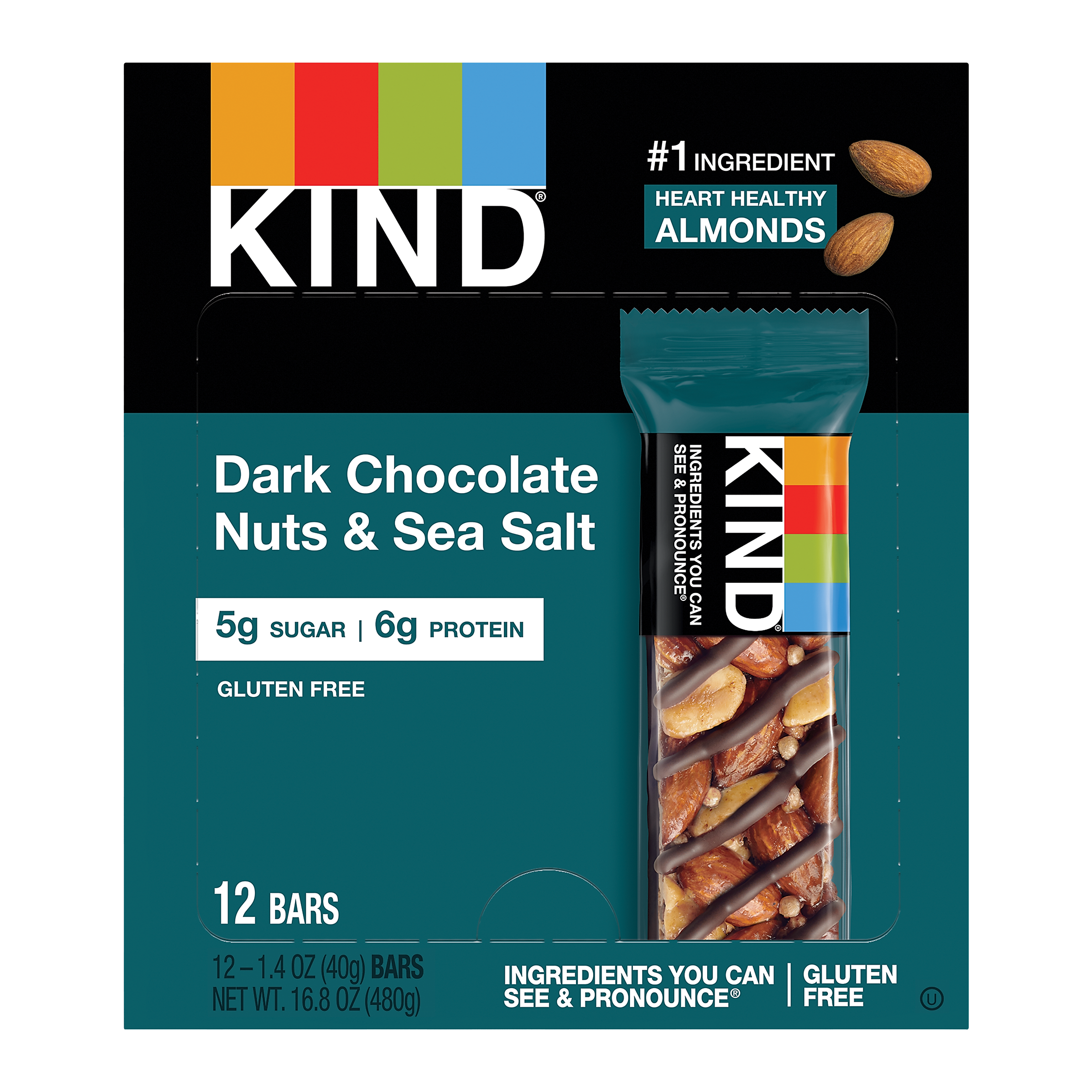 KIND Bar, Dark Chocolate Nuts & Sea Salt, 1.4 Oz., 12/Box
