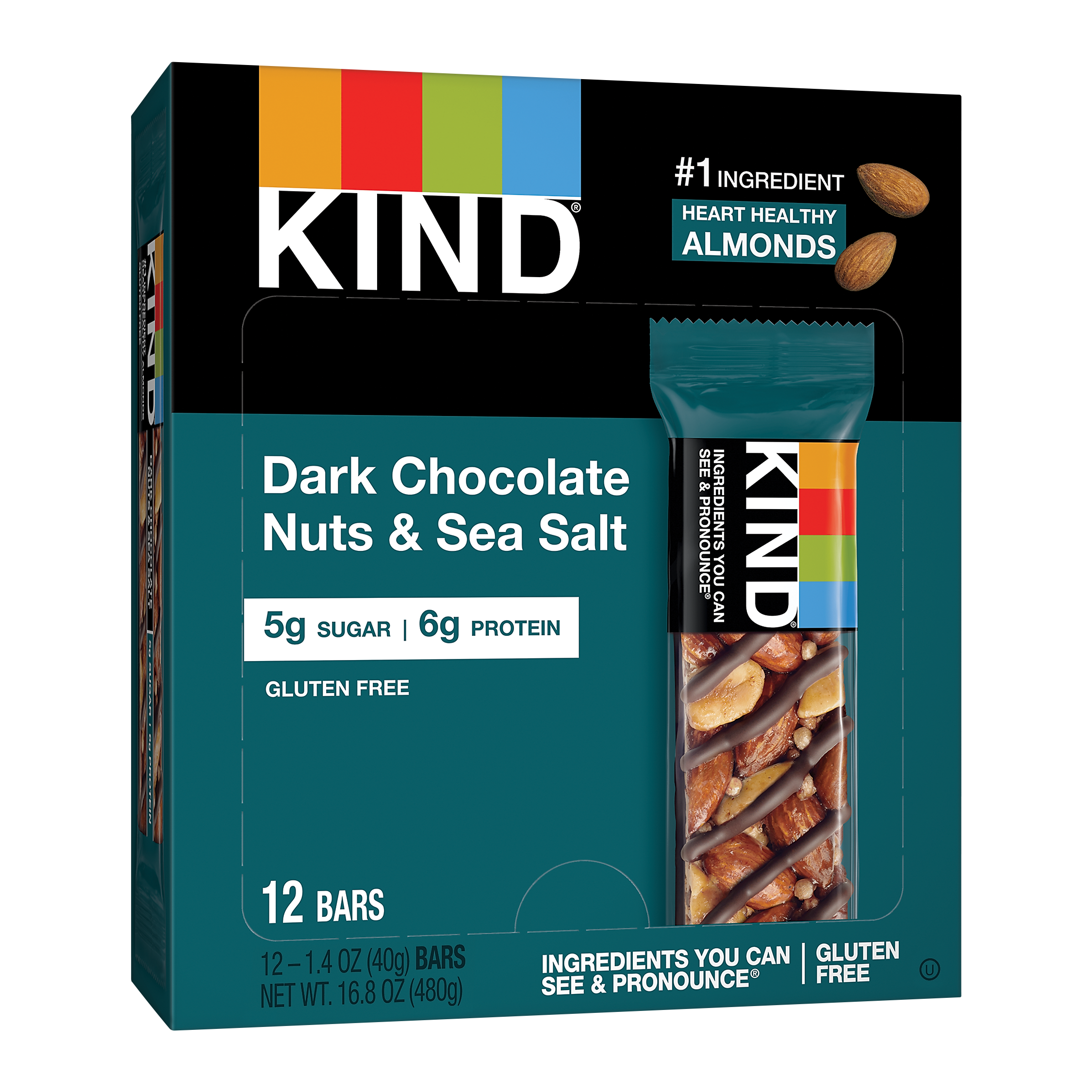 KIND Bar, Dark Chocolate Nuts & Sea Salt, 1.4 Oz., 12/Box