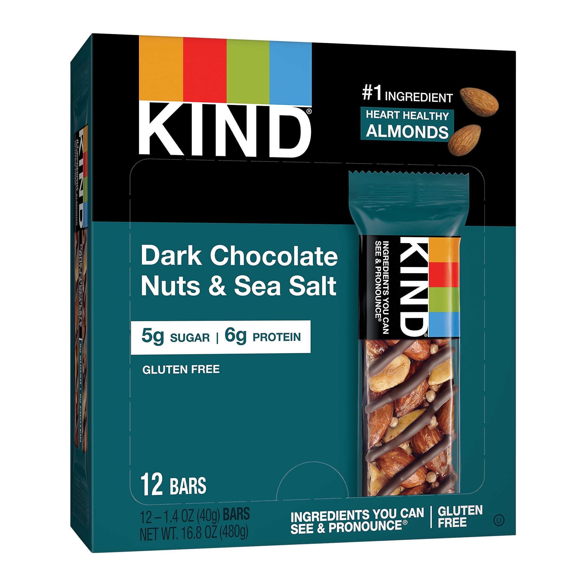 KIND Bar, Dark Chocolate Nuts & Sea Salt, 1.4 Oz., 12/Box