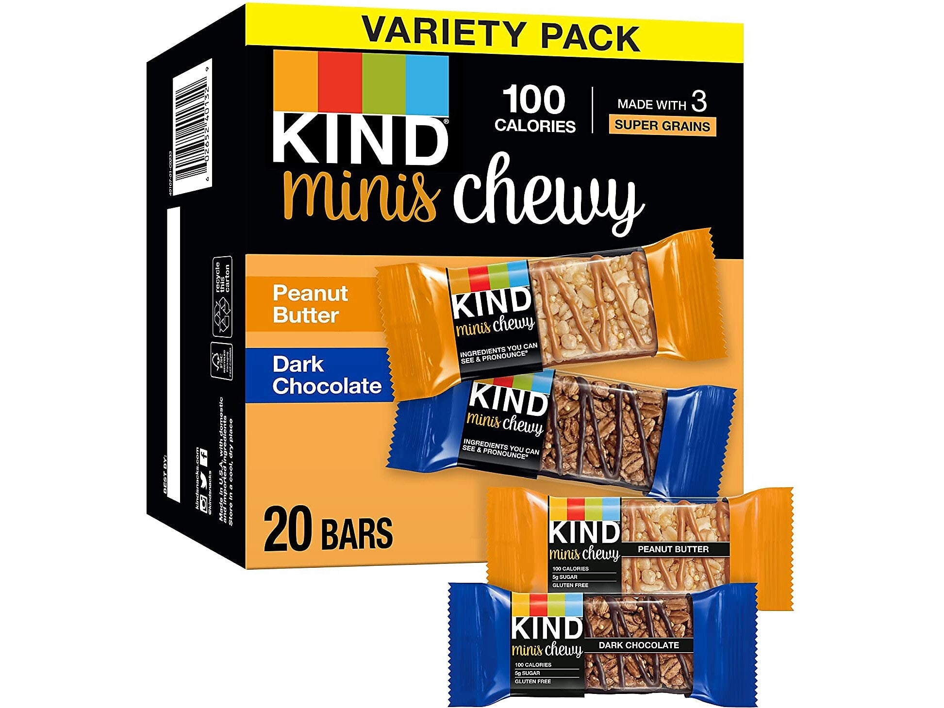 KIND Chewy Minis Gluten-Free Bar Variety Pack, 0.81 oz., 20 Bars/Box