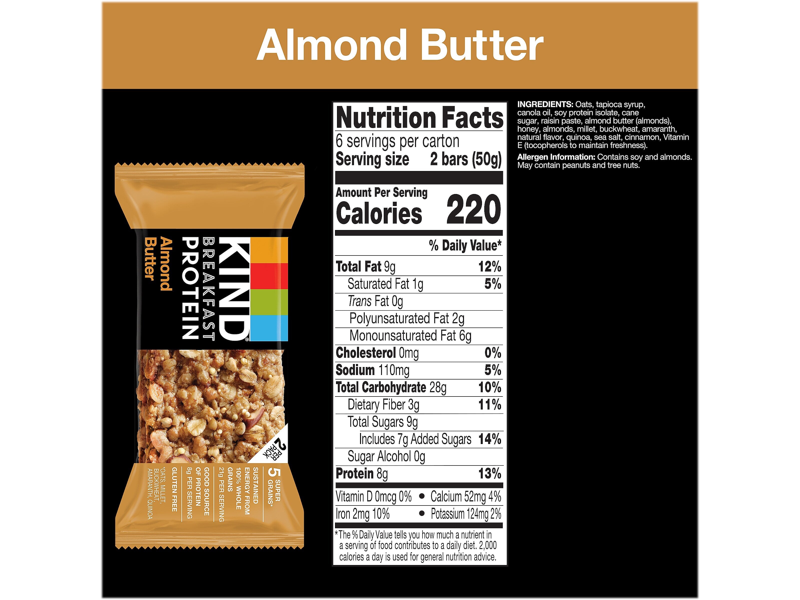 KIND Gluten-Free Almond Butter Protein Breakfast Bar, 0.88 oz., 6 Bars/Box