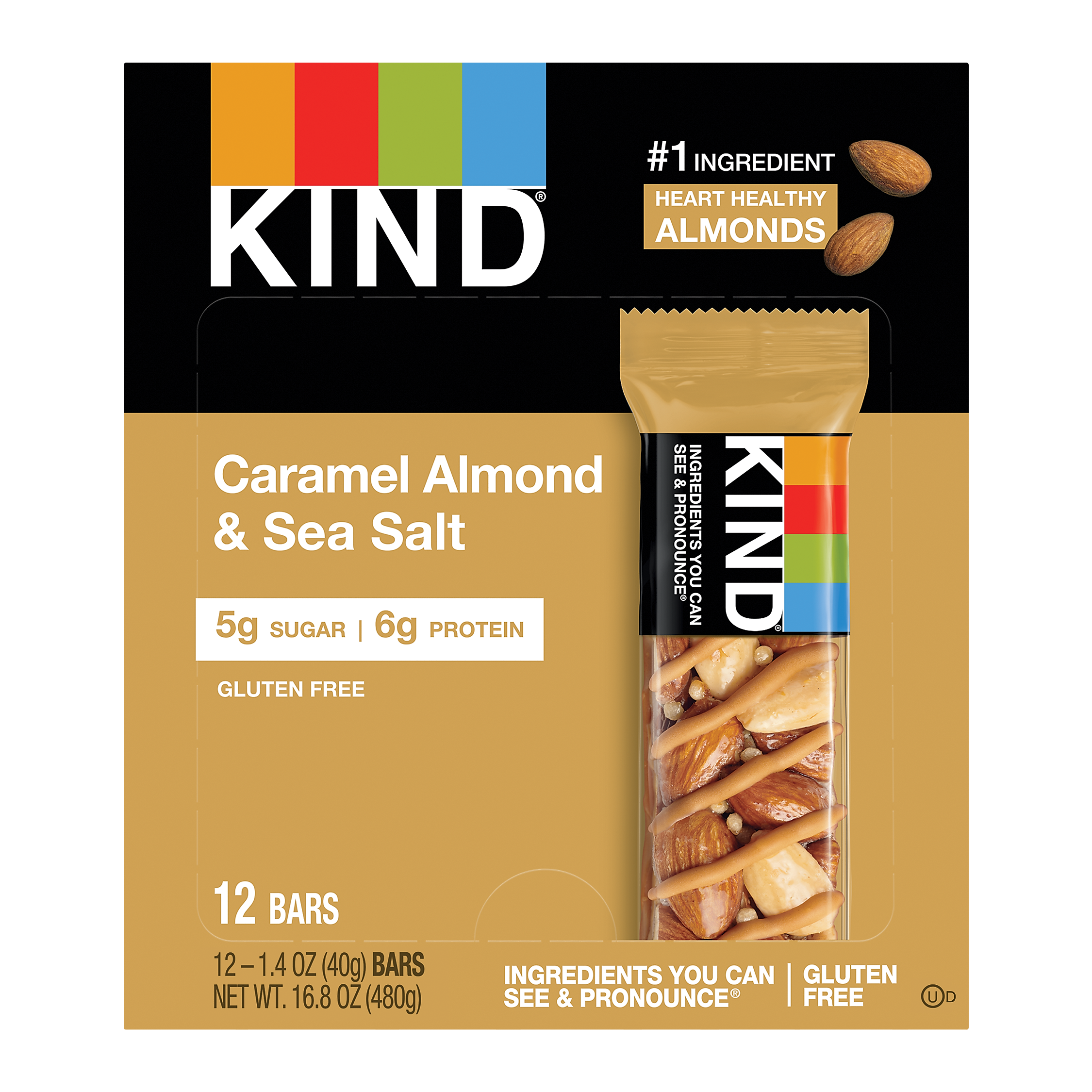 KIND Gluten Free Caramel Almond & Sea Salt Nut Bars, 1.4 oz, 12/Box