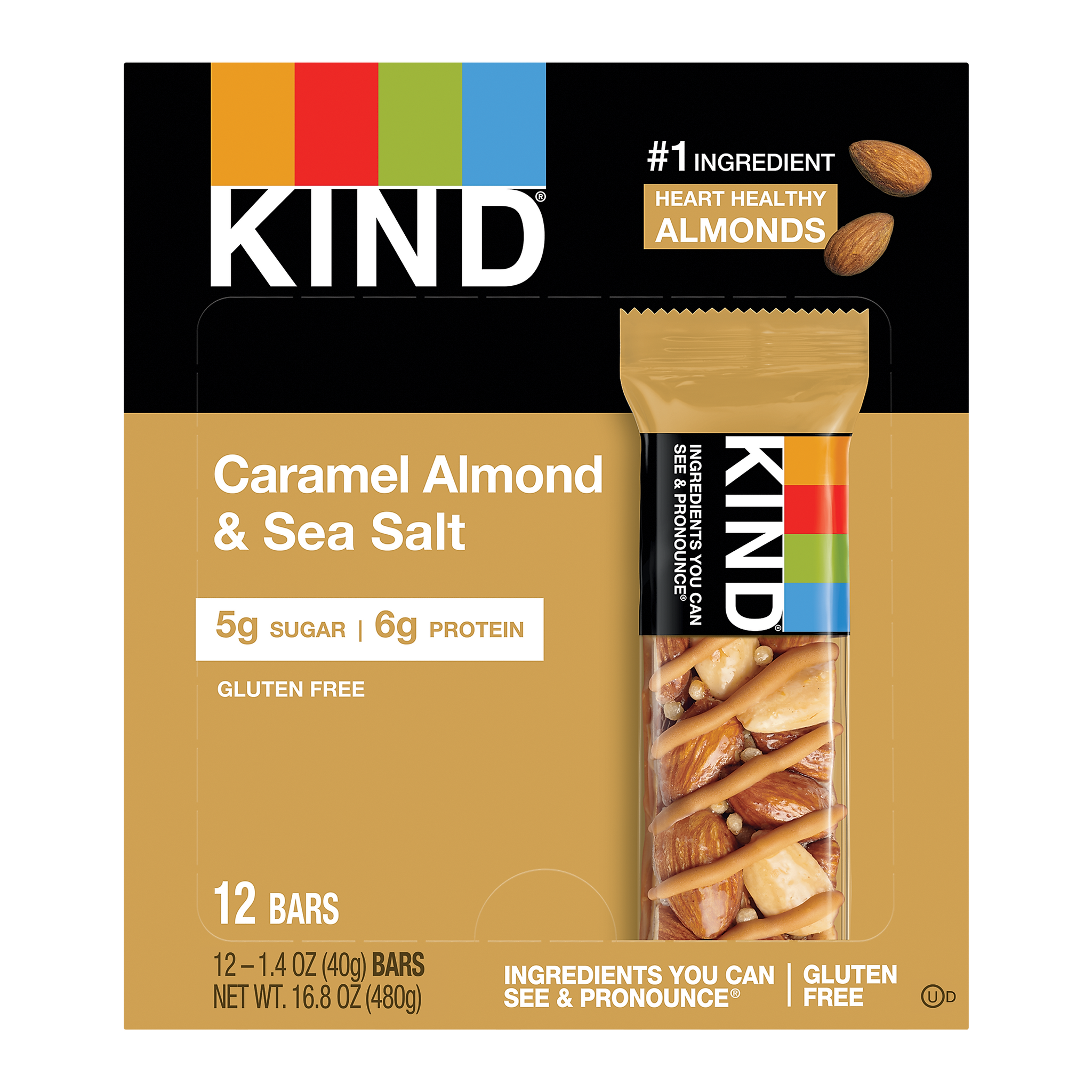 KIND Gluten Free Caramel Almond & Sea Salt Nut Bars, 1.4 oz, 12/Box
