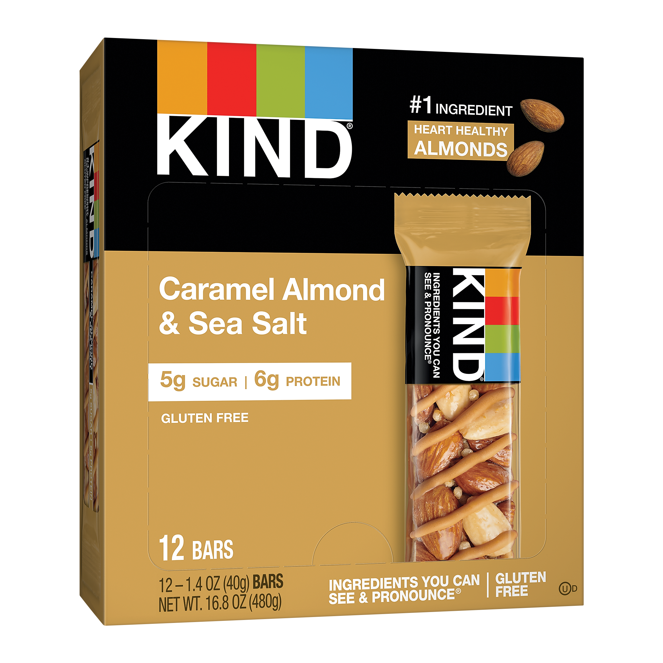 KIND Gluten Free Caramel Almond & Sea Salt Nut Bars, 1.4 oz, 12/Box