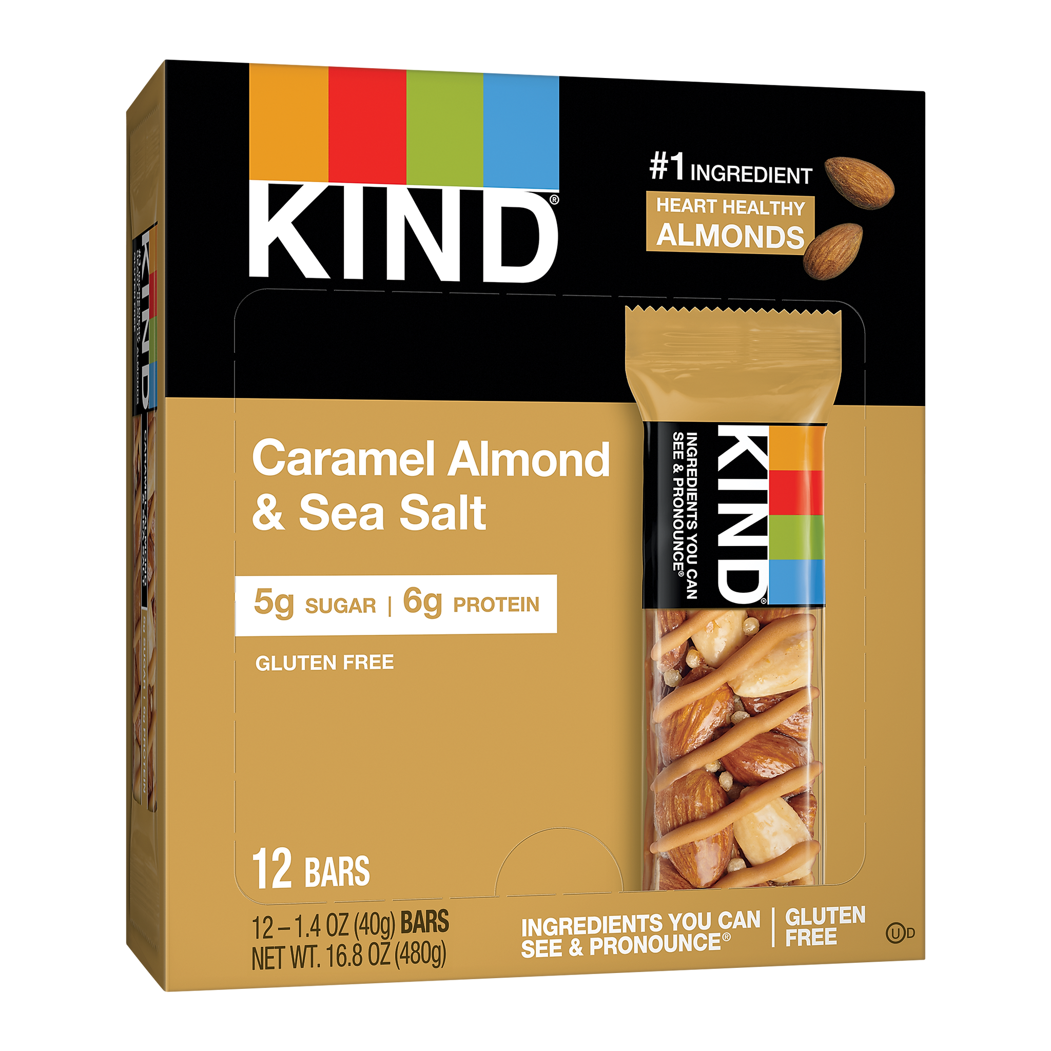 KIND Gluten Free Caramel Almond & Sea Salt Nut Bars, 1.4 oz, 12/Box