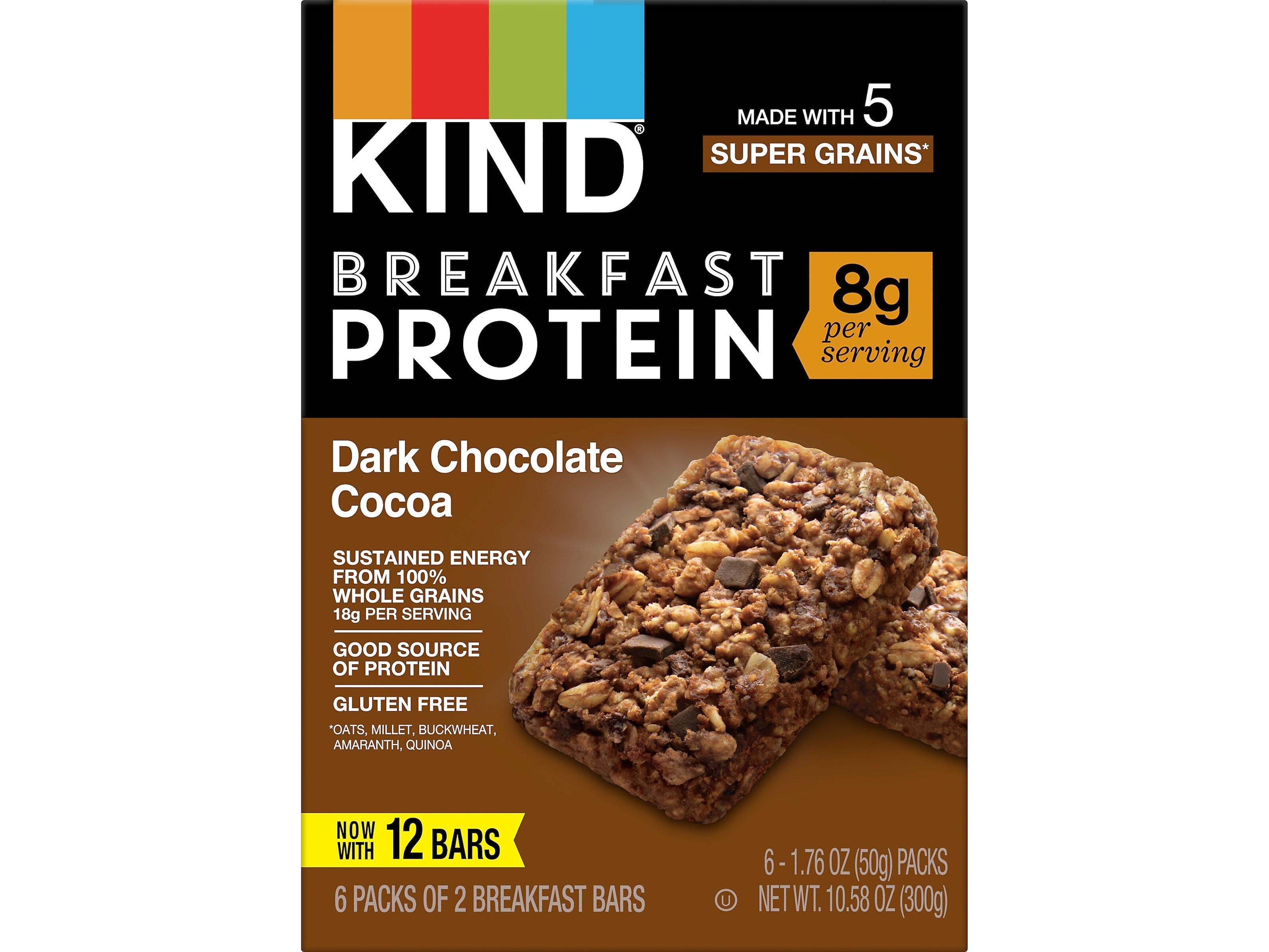 KIND Gluten-Free Dark Chocolate Cocoa Protein Breakfast Bar, 0.88 oz., 6 Bars/Box
