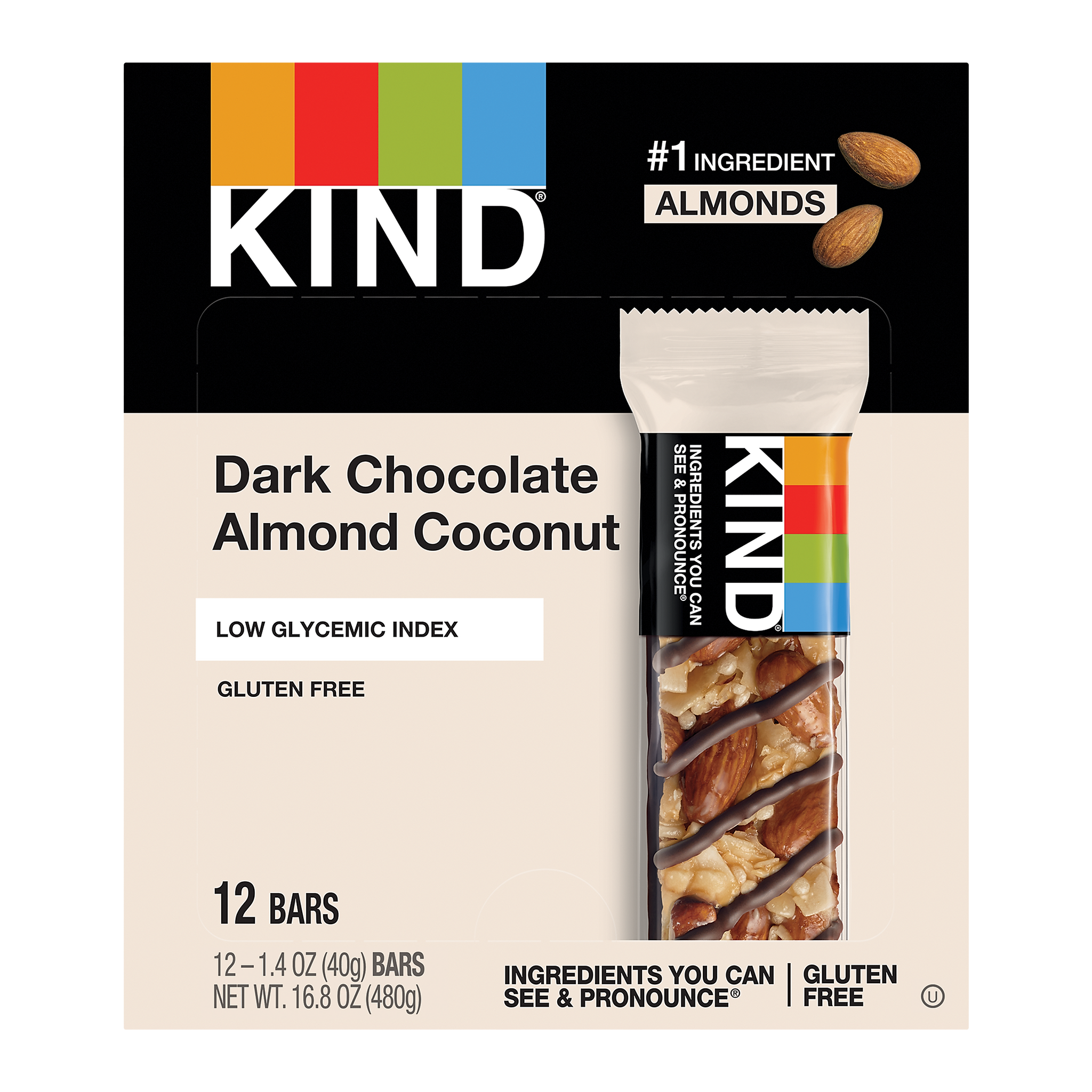 KIND Gluten Free Dark Chocolate & Coconut Nut Bar, 12 Bars/Box