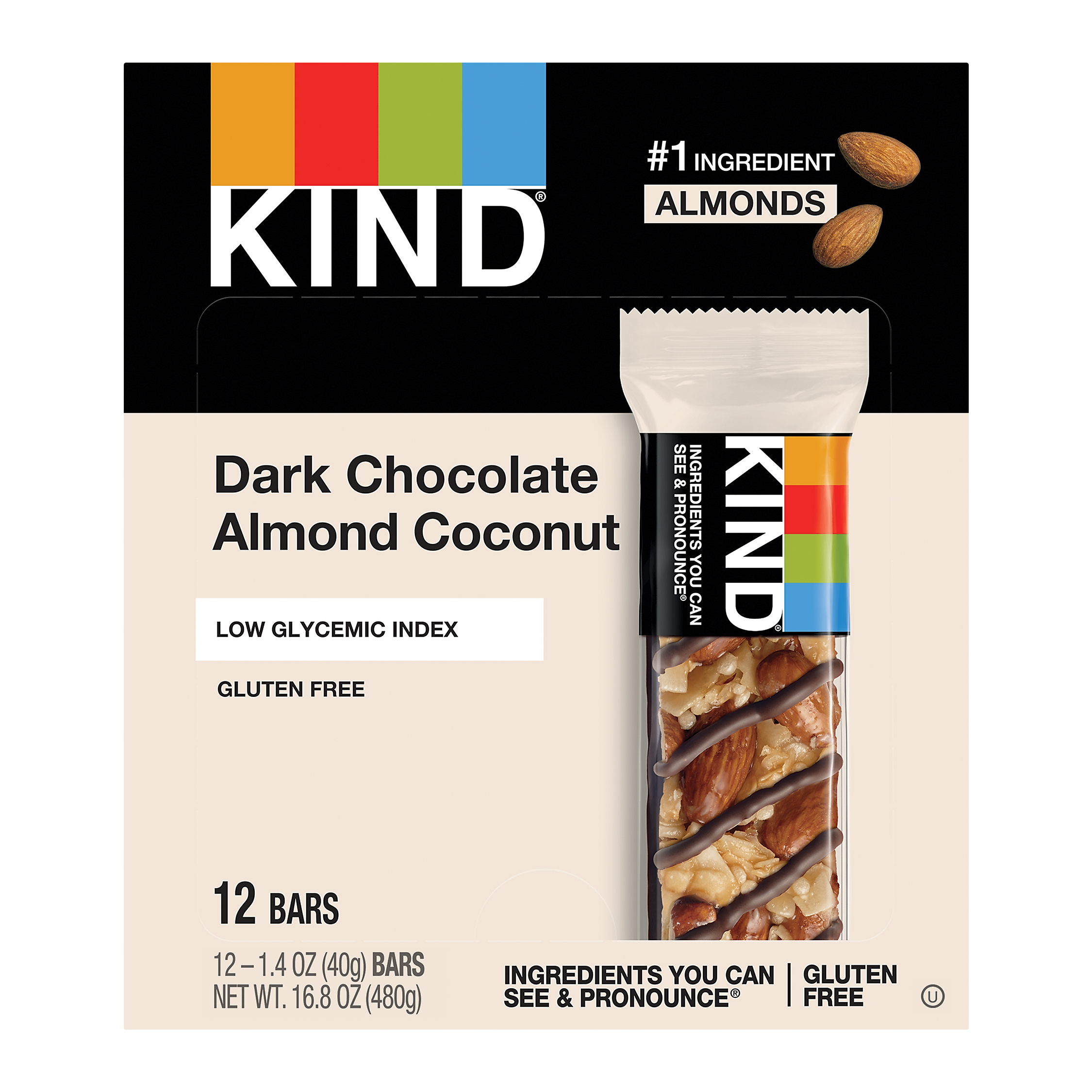 KIND Gluten Free Dark Chocolate & Coconut Nut Bar, 12 Bars/Box