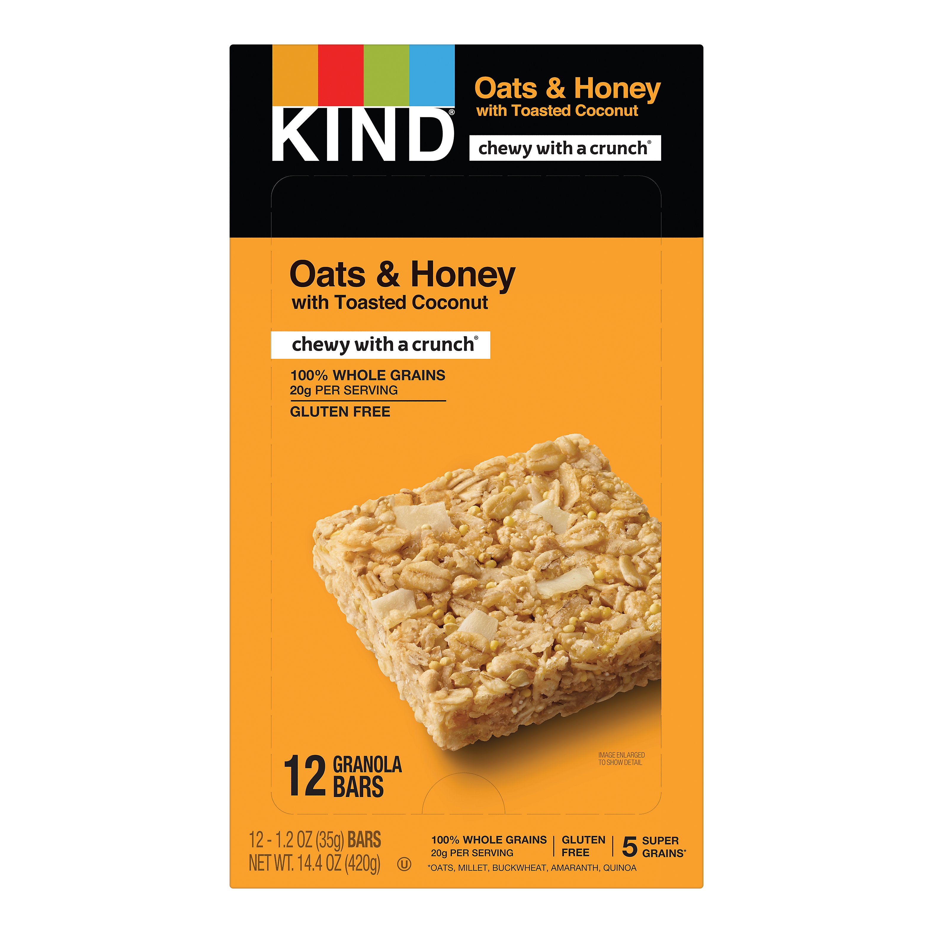 KIND Gluten Free Healthy Grains Oats & Honey Toasted Coconut Nut Bars, 1.2 oz, 12/Box