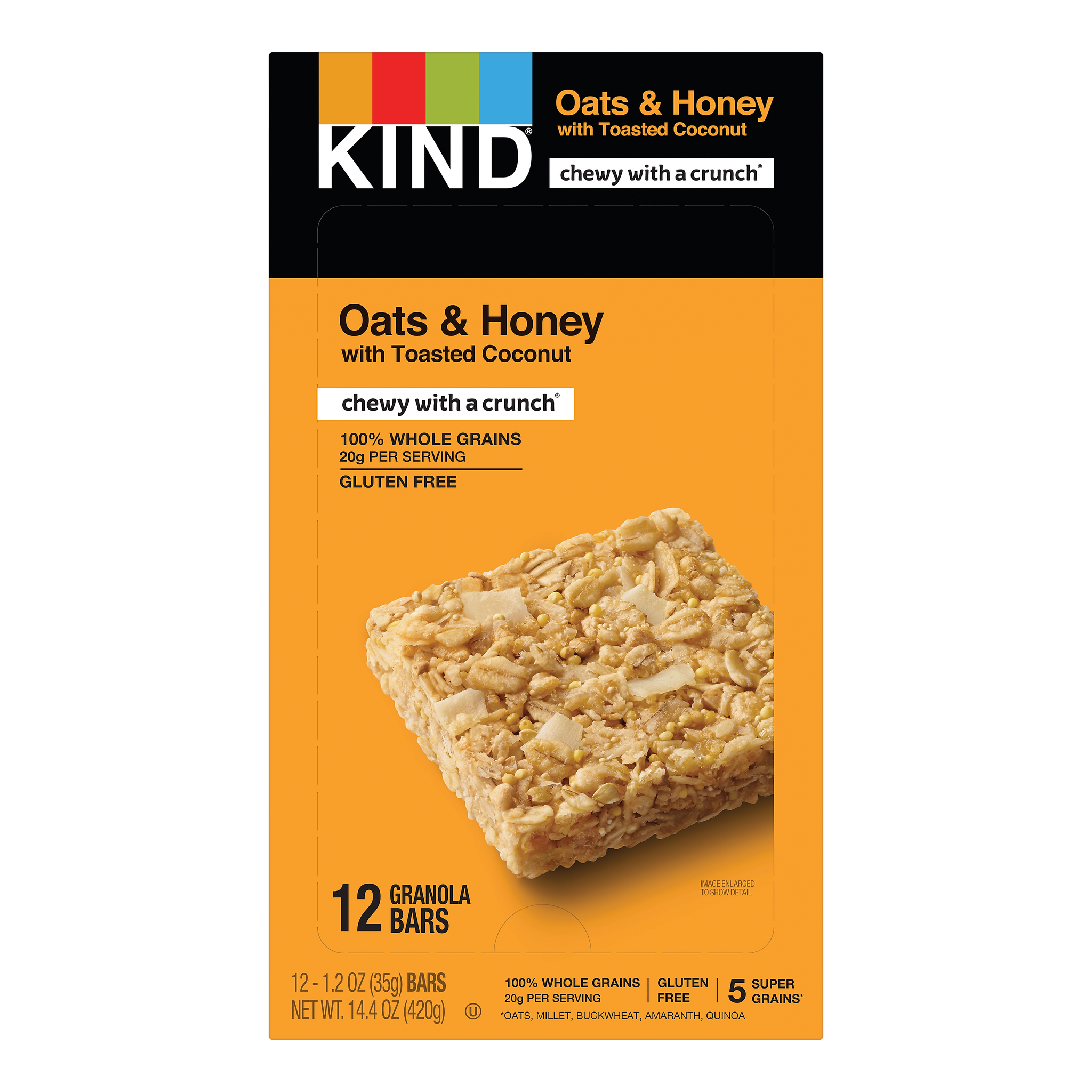 KIND Gluten Free Healthy Grains Oats & Honey Toasted Coconut Nut Bars, 1.2 oz, 12/Box