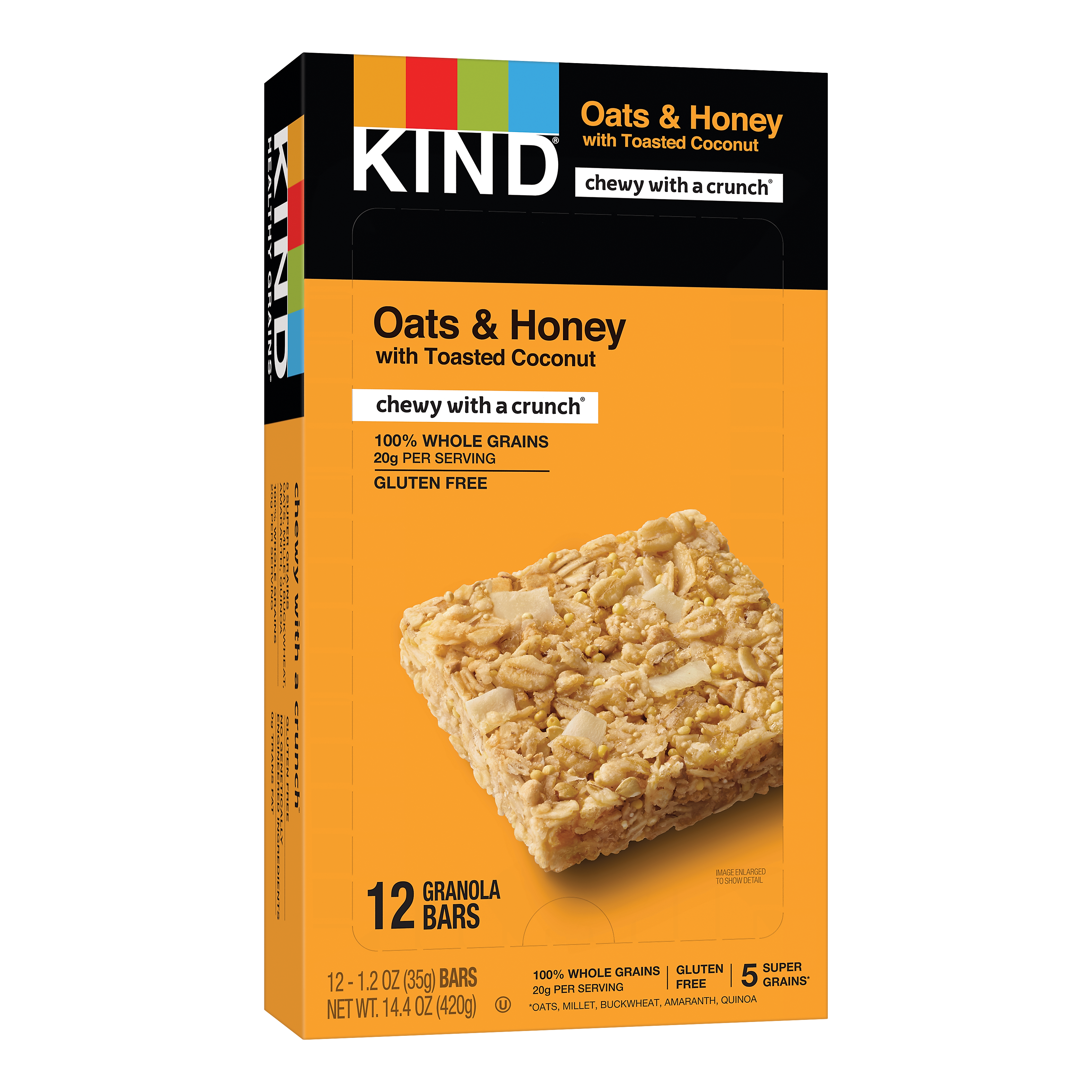 KIND Gluten Free Healthy Grains Oats & Honey Toasted Coconut Nut Bars, 1.2 oz, 12/Box