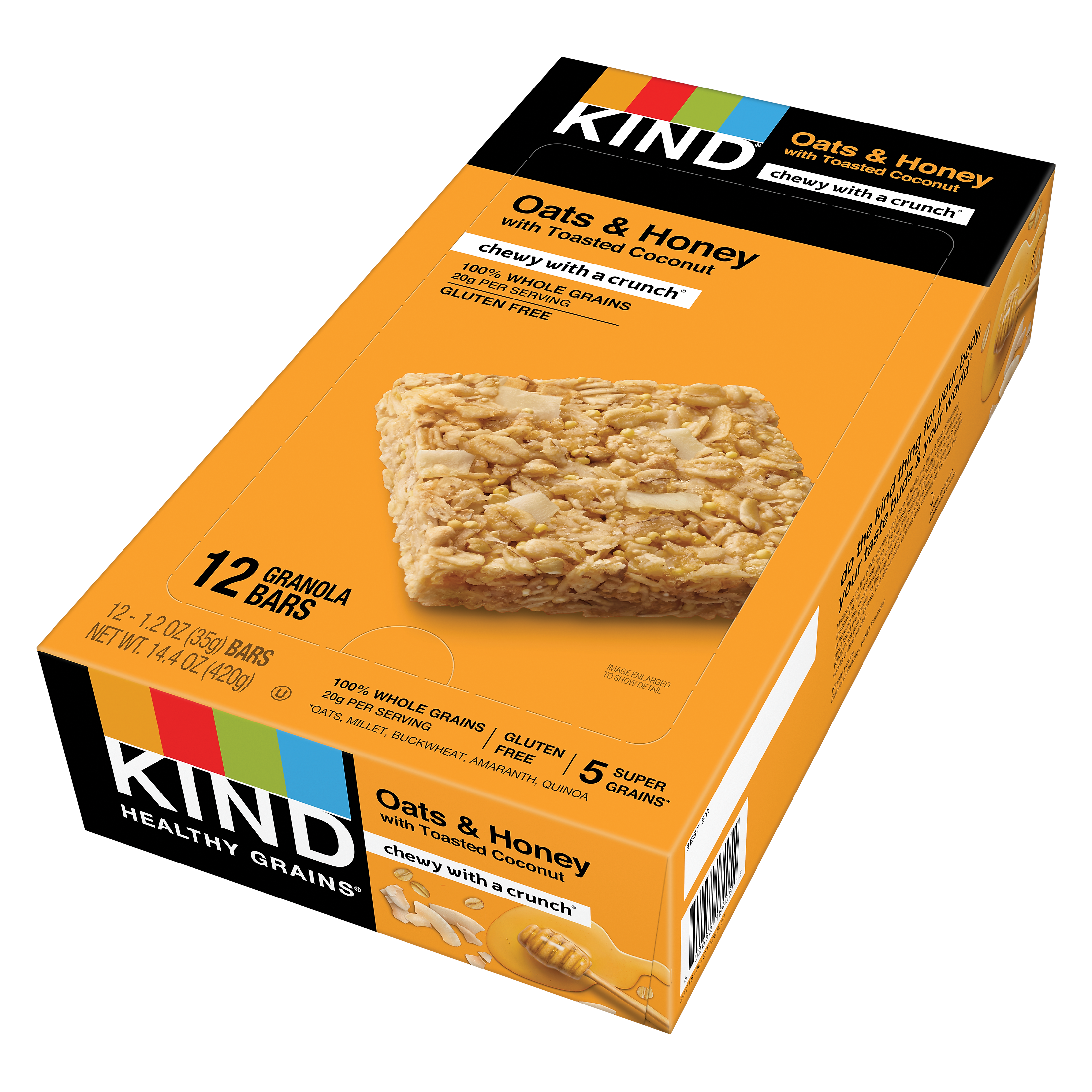 KIND Gluten Free Healthy Grains Oats & Honey Toasted Coconut Nut Bars, 1.2 oz, 12/Box