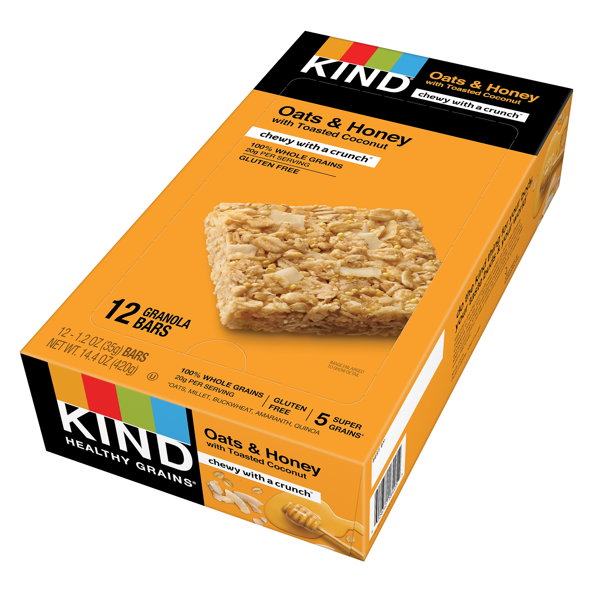 KIND Gluten Free Healthy Grains Oats & Honey Toasted Coconut Nut Bars, 1.2 oz, 12/Box