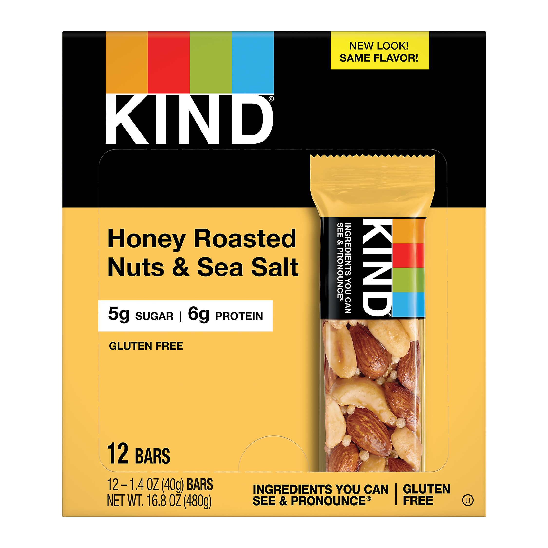 KIND Gluten Free Honey Roasted Nuts & Sea Salt Nut Bars, 1.4 oz, 12 Bars/Box