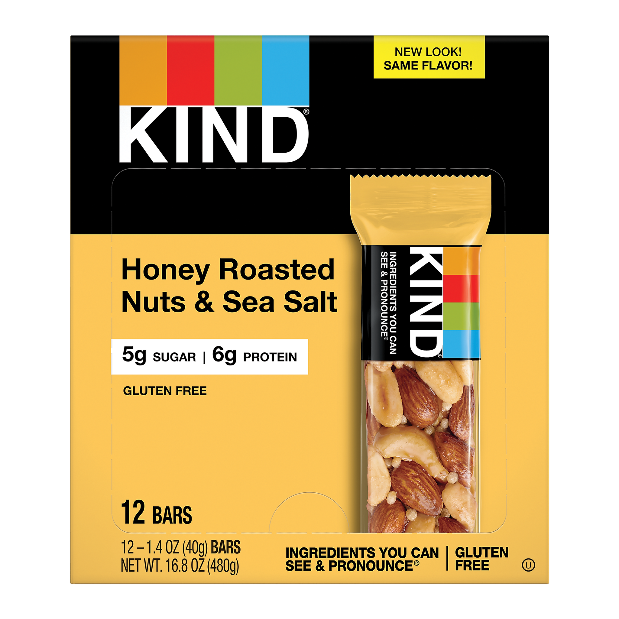 KIND Gluten Free Honey Roasted Nuts & Sea Salt Nut Bars, 1.4 oz, 12 Bars/Box