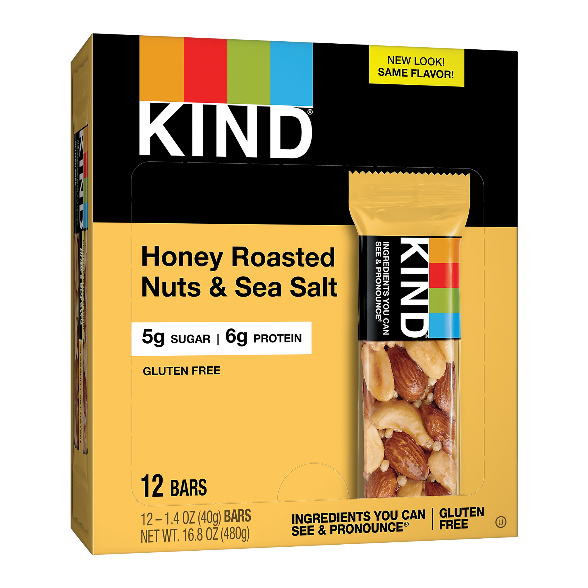 KIND Gluten Free Honey Roasted Nuts & Sea Salt Nut Bars, 1.4 oz, 12 Bars/Box