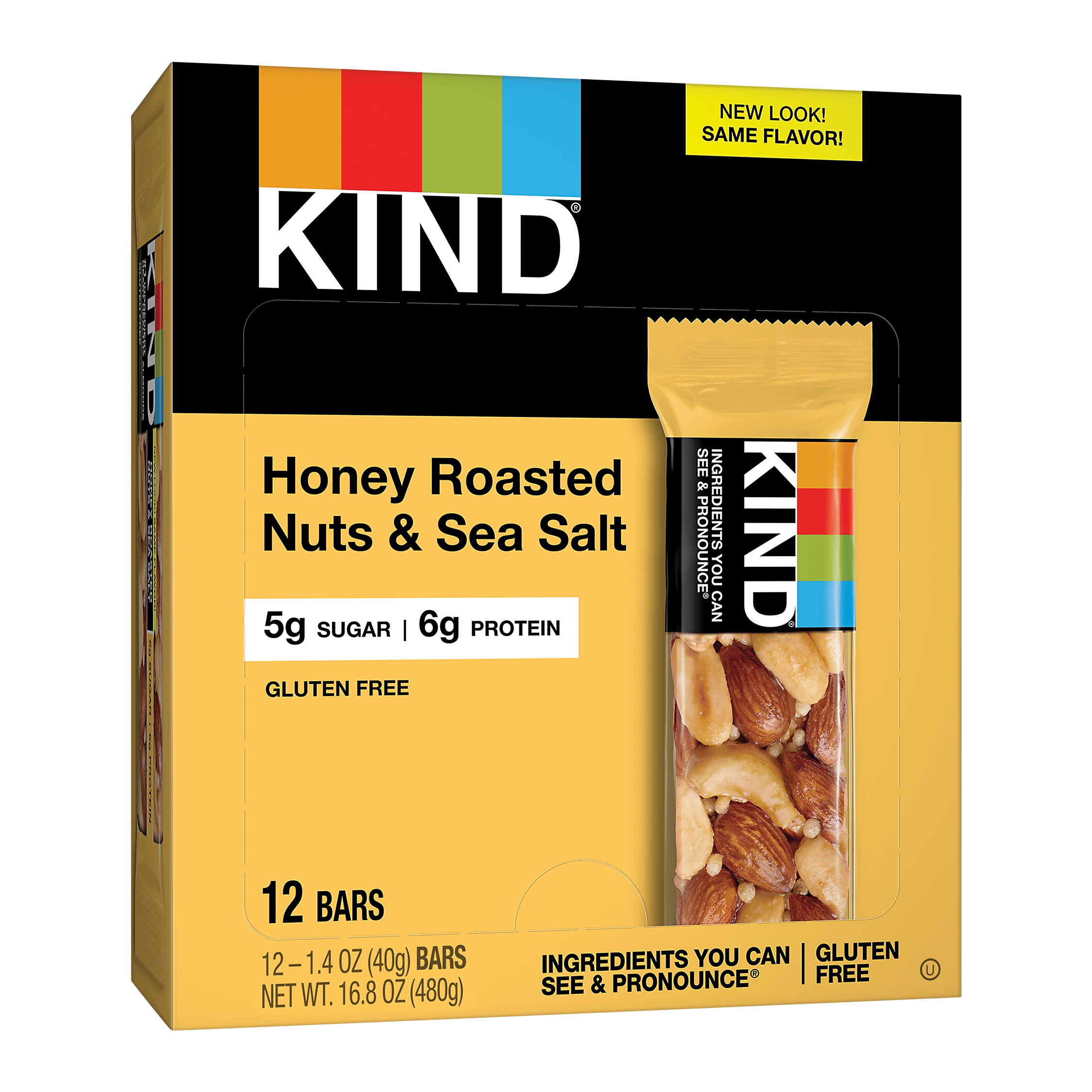 KIND Gluten Free Honey Roasted Nuts & Sea Salt Nut Bars, 1.4 oz, 12 Bars/Box