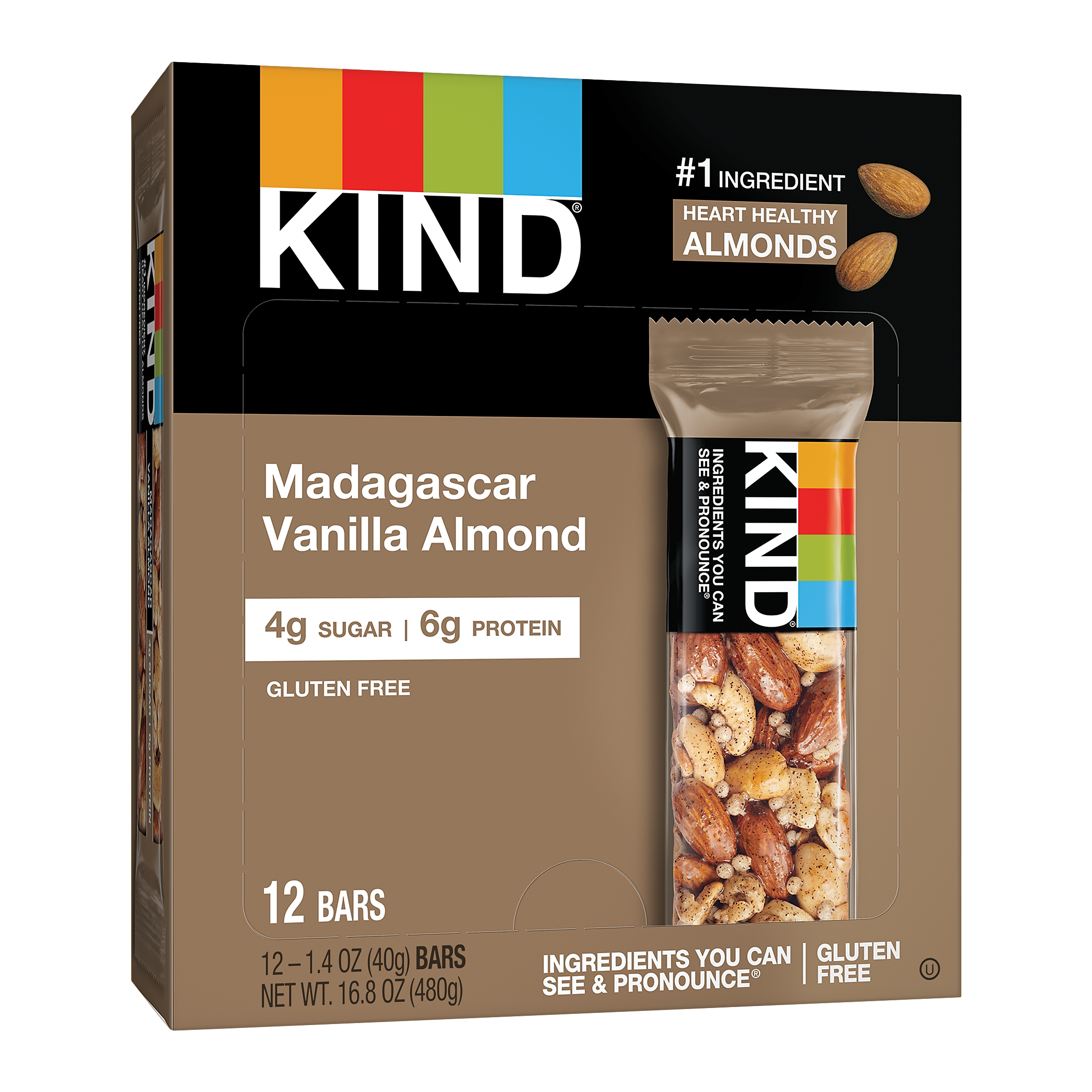 KIND Gluten Free Madagascar Vanilla Almond Nut Bar, 12 Bars/Box