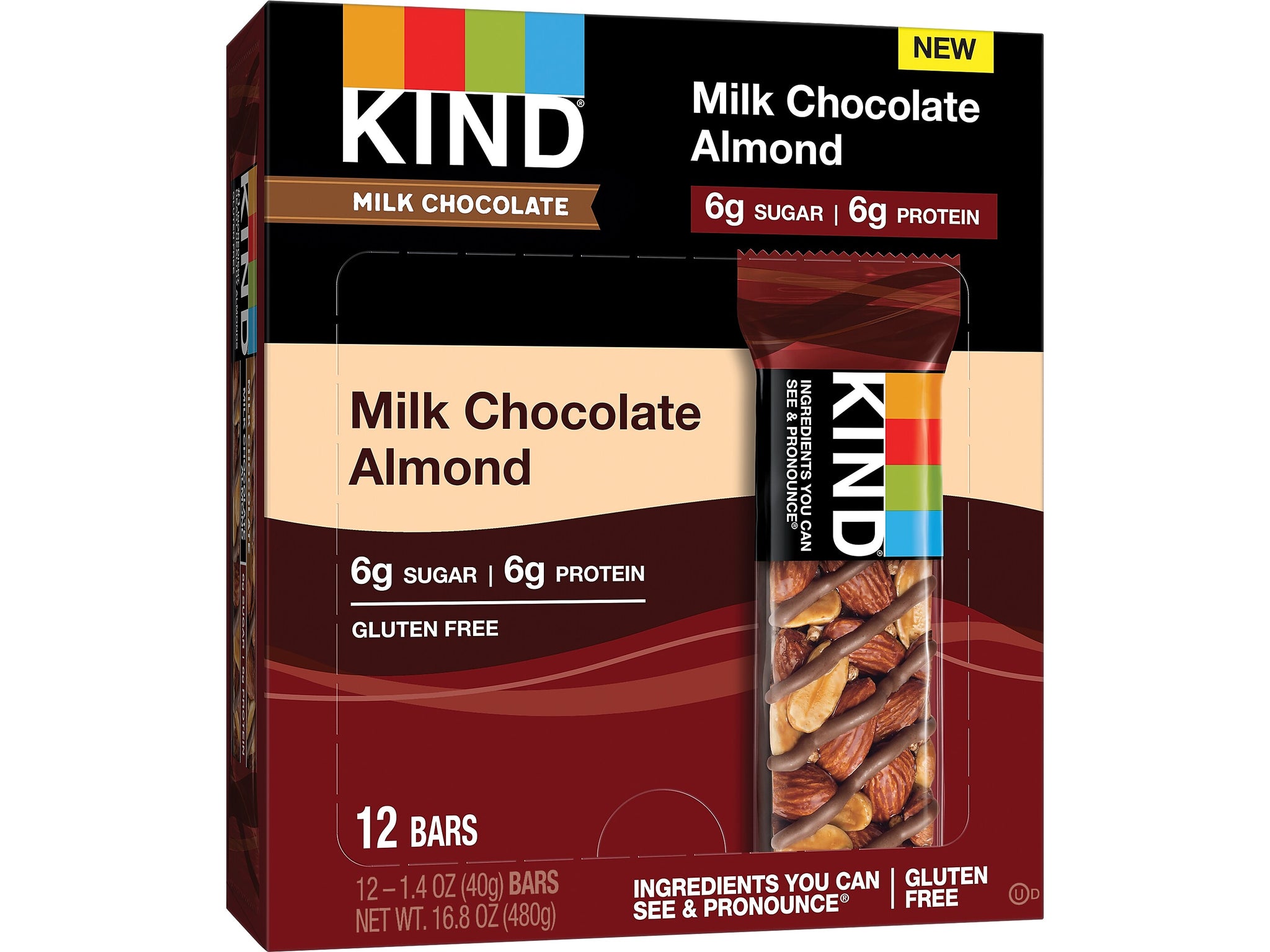 KIND Gluten Free Milk Chocolate/Almond Nut Bar, 12 Bars/Box