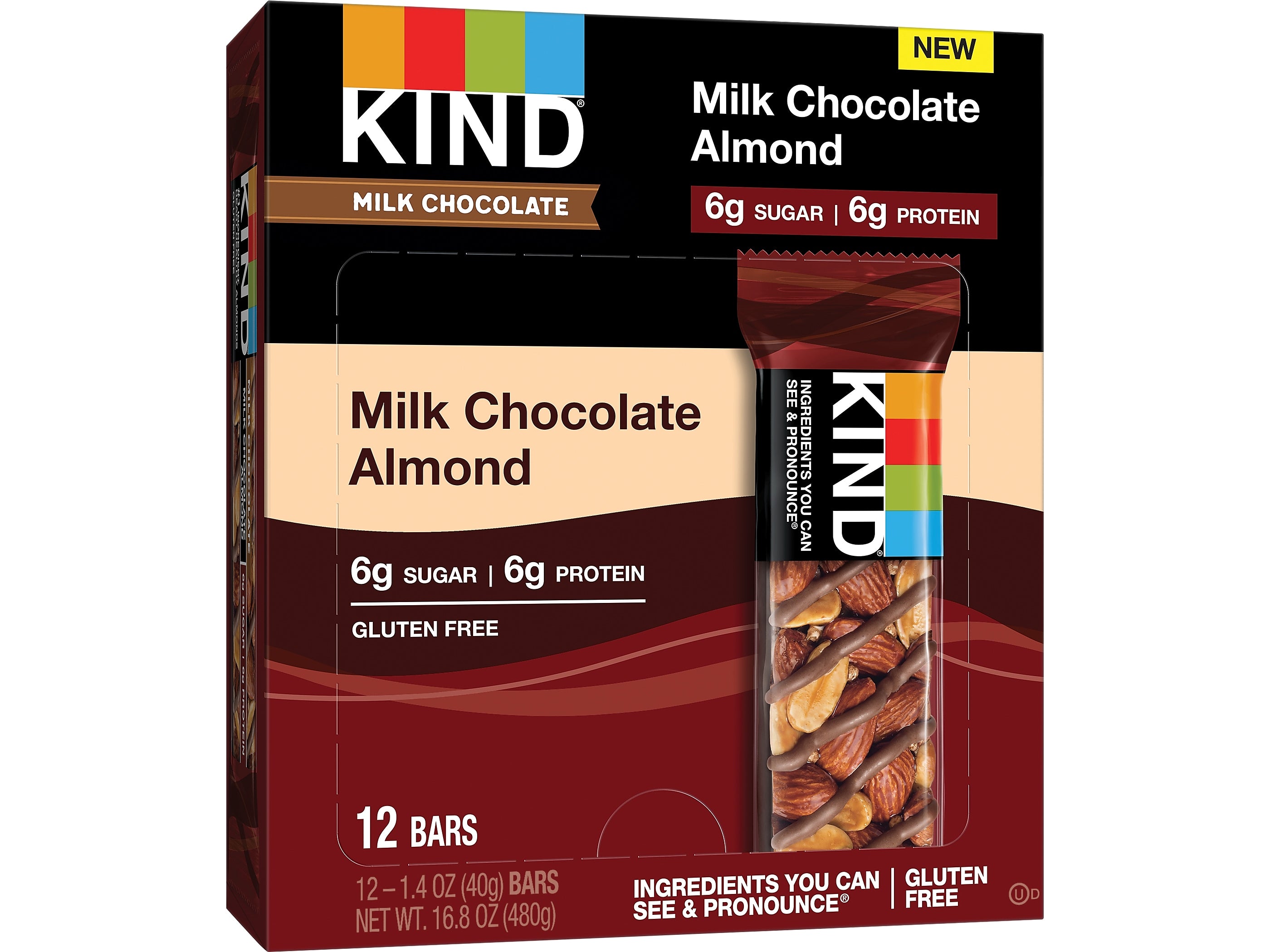 KIND Gluten Free Milk Chocolate/Almond Nut Bar, 12 Bars/Box