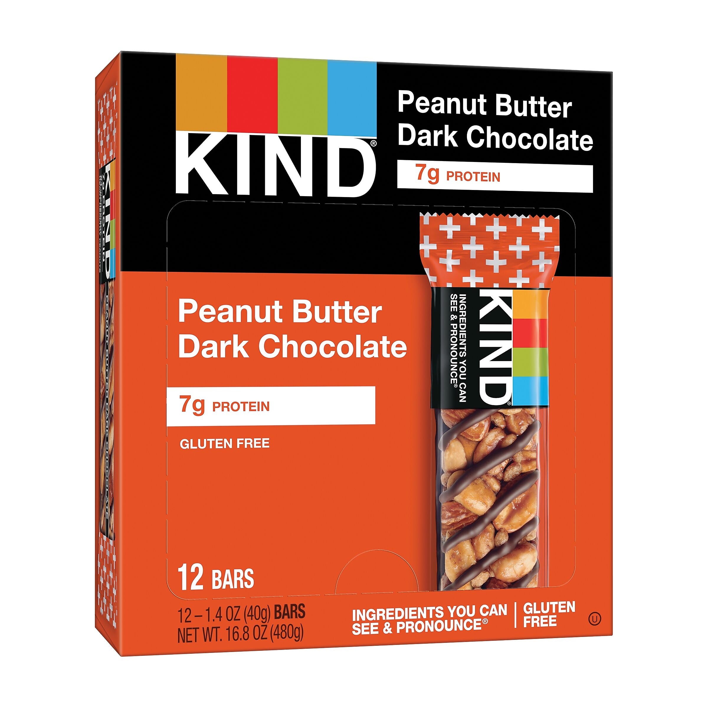 KIND Gluten Free Peanut butter Dark Chocolate Nut Bar, 12 Bars/Box