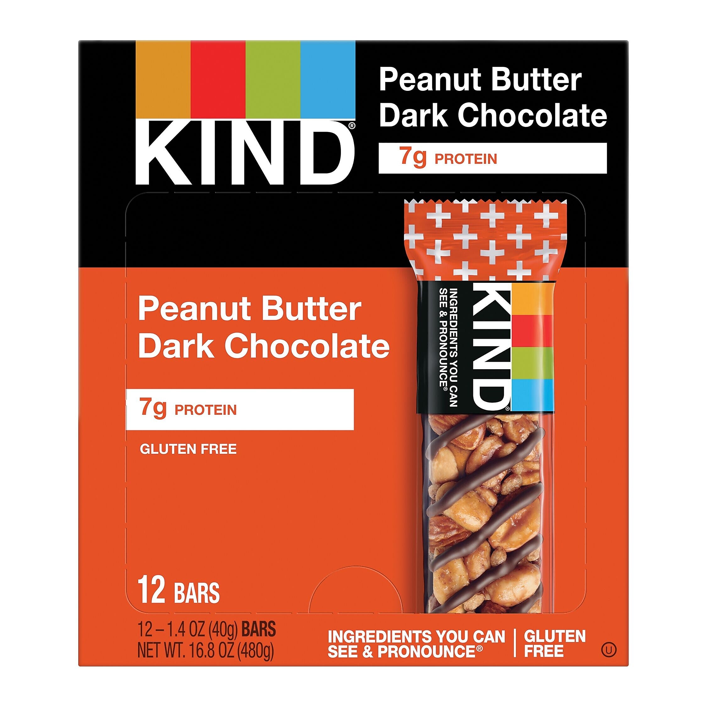 KIND Gluten Free Peanut butter Dark Chocolate Nut Bar, 12 Bars/Box