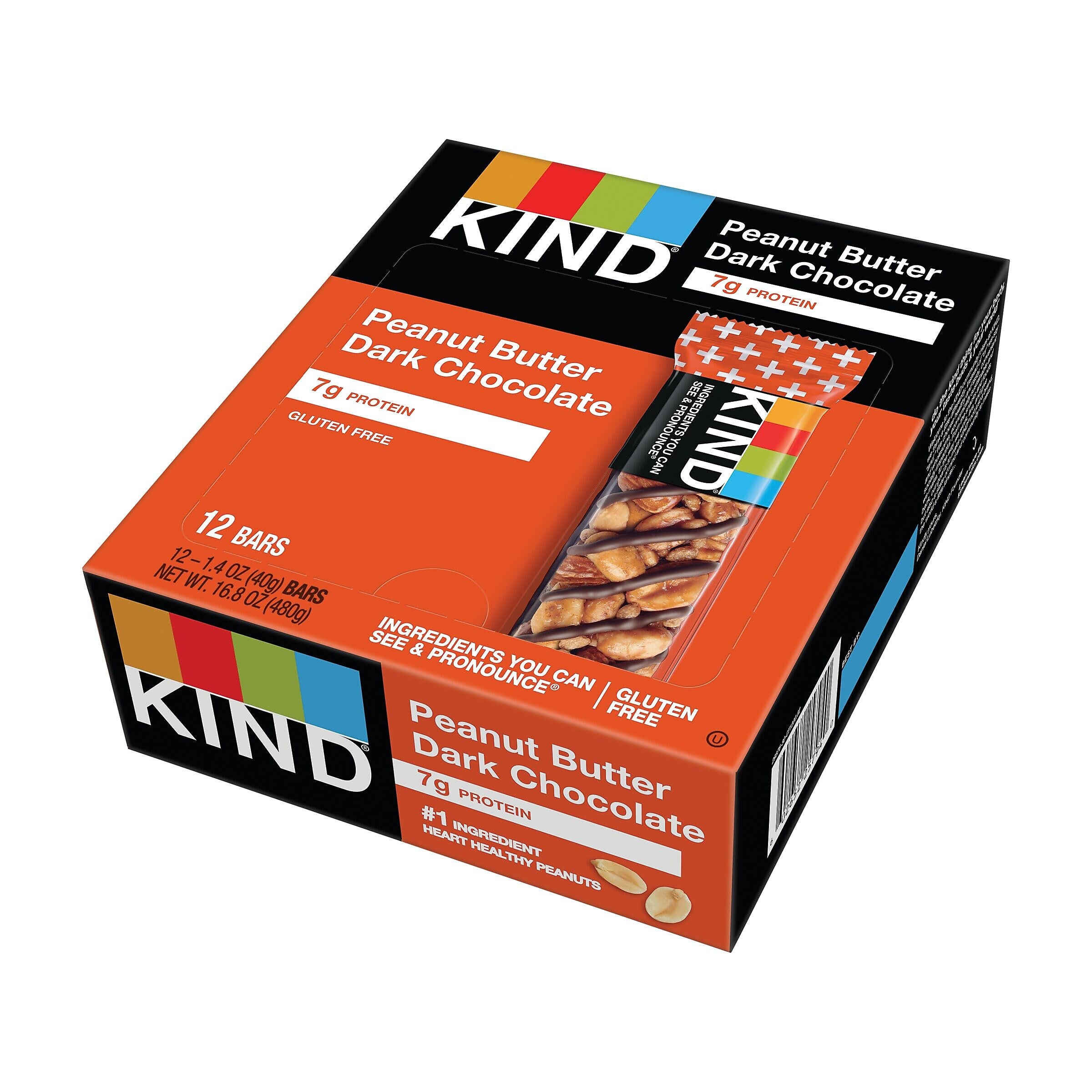 KIND Gluten Free Peanut butter Dark Chocolate Nut Bar, 12 Bars/Box
