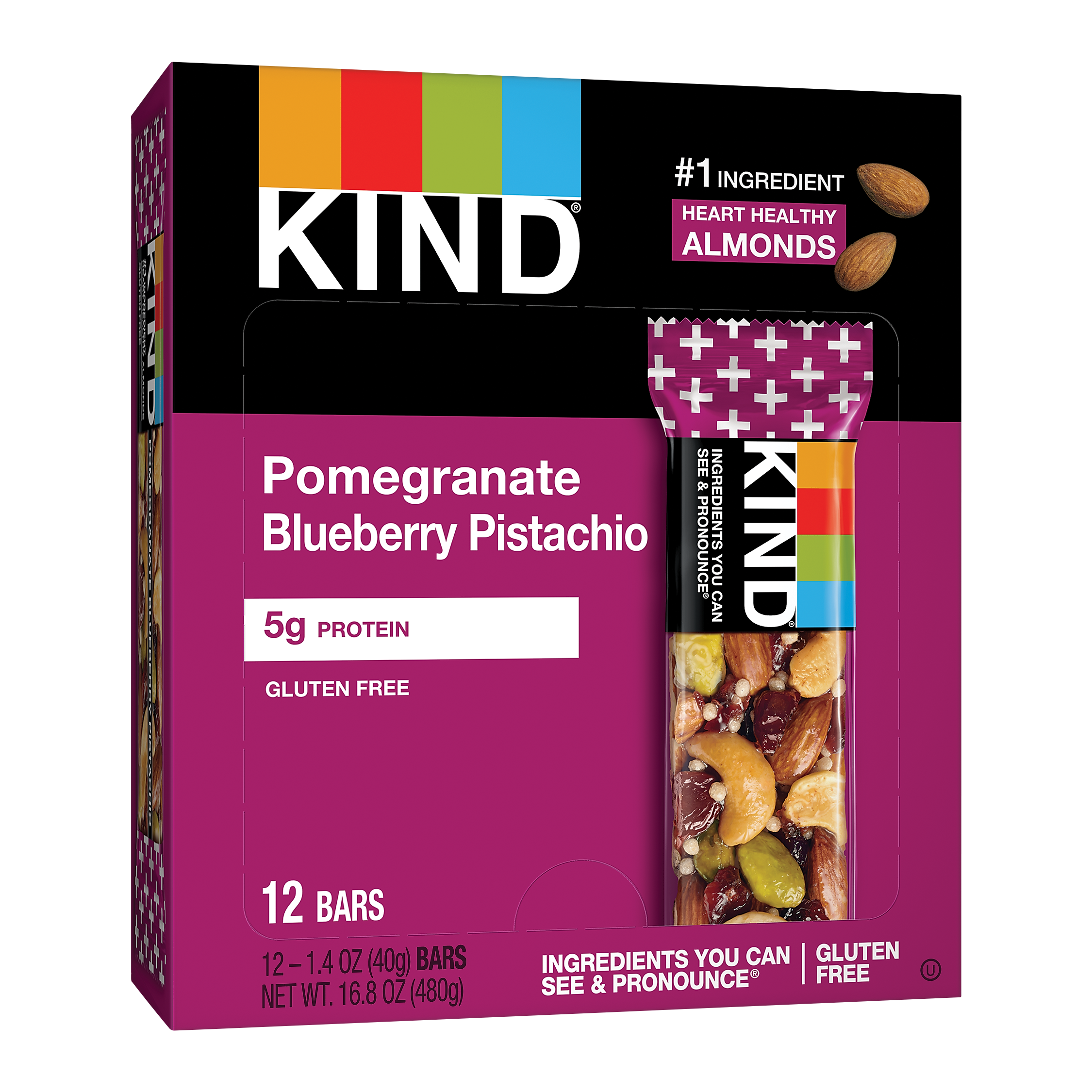 KIND Gluten Free Pomegranate Blueberry Pistachio Nutrition Bar, 1.4 oz., 12 Bars/Box