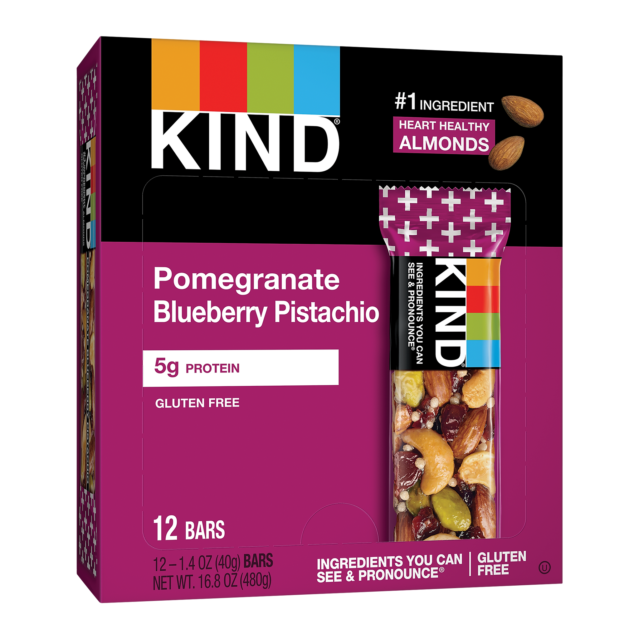 KIND Gluten Free Pomegranate Blueberry Pistachio Nutrition Bar, 1.4 oz., 12 Bars/Box