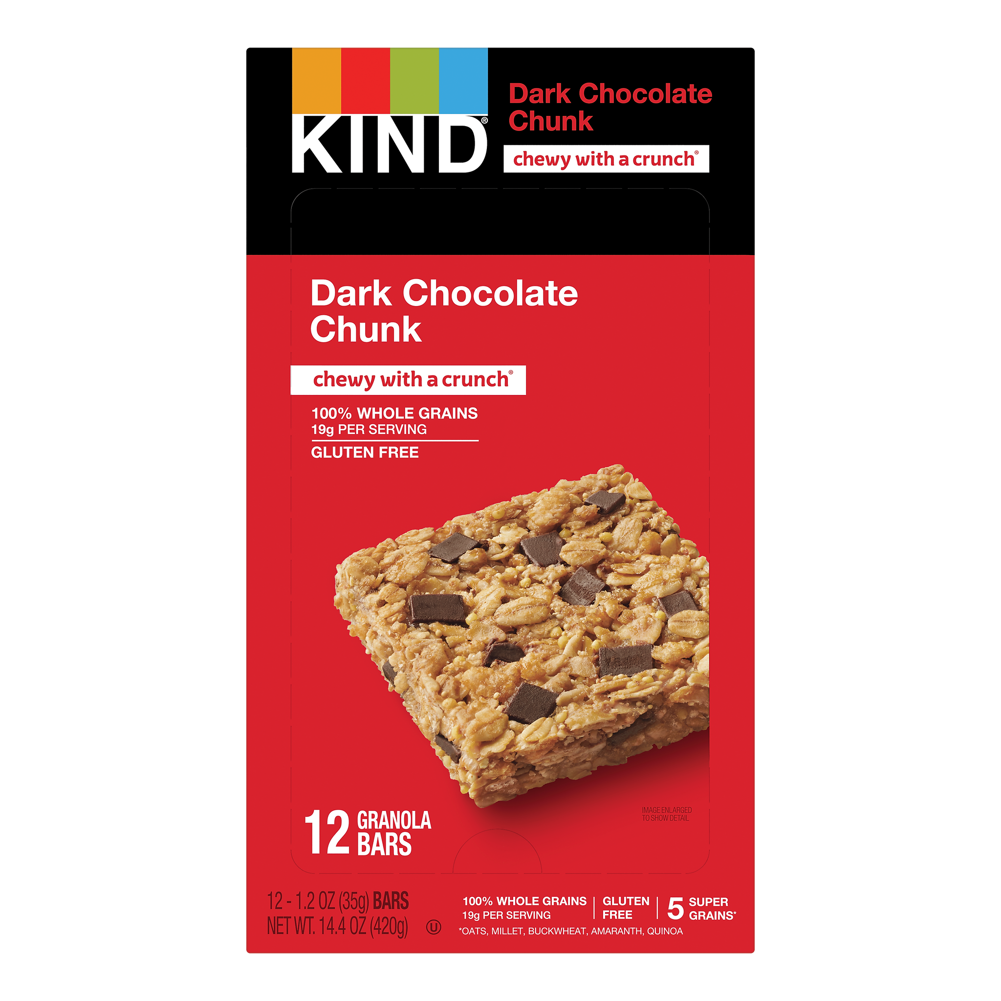 KIND Healthy Grains Gluten Free Dark Chocolate Chunk Nut Bar, 12 Bars/Box