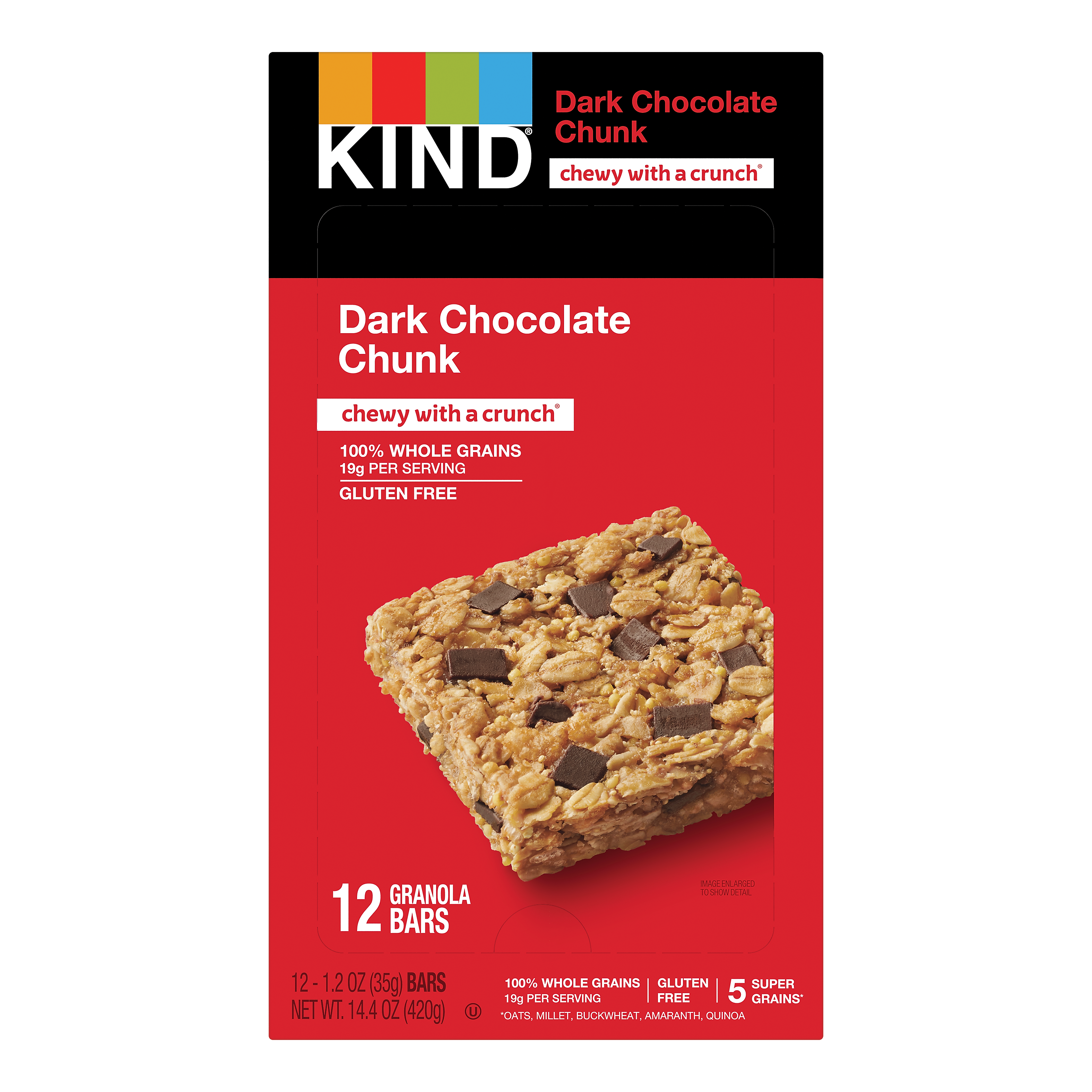 KIND Healthy Grains Gluten Free Dark Chocolate Chunk Nut Bar, 12 Bars/Box